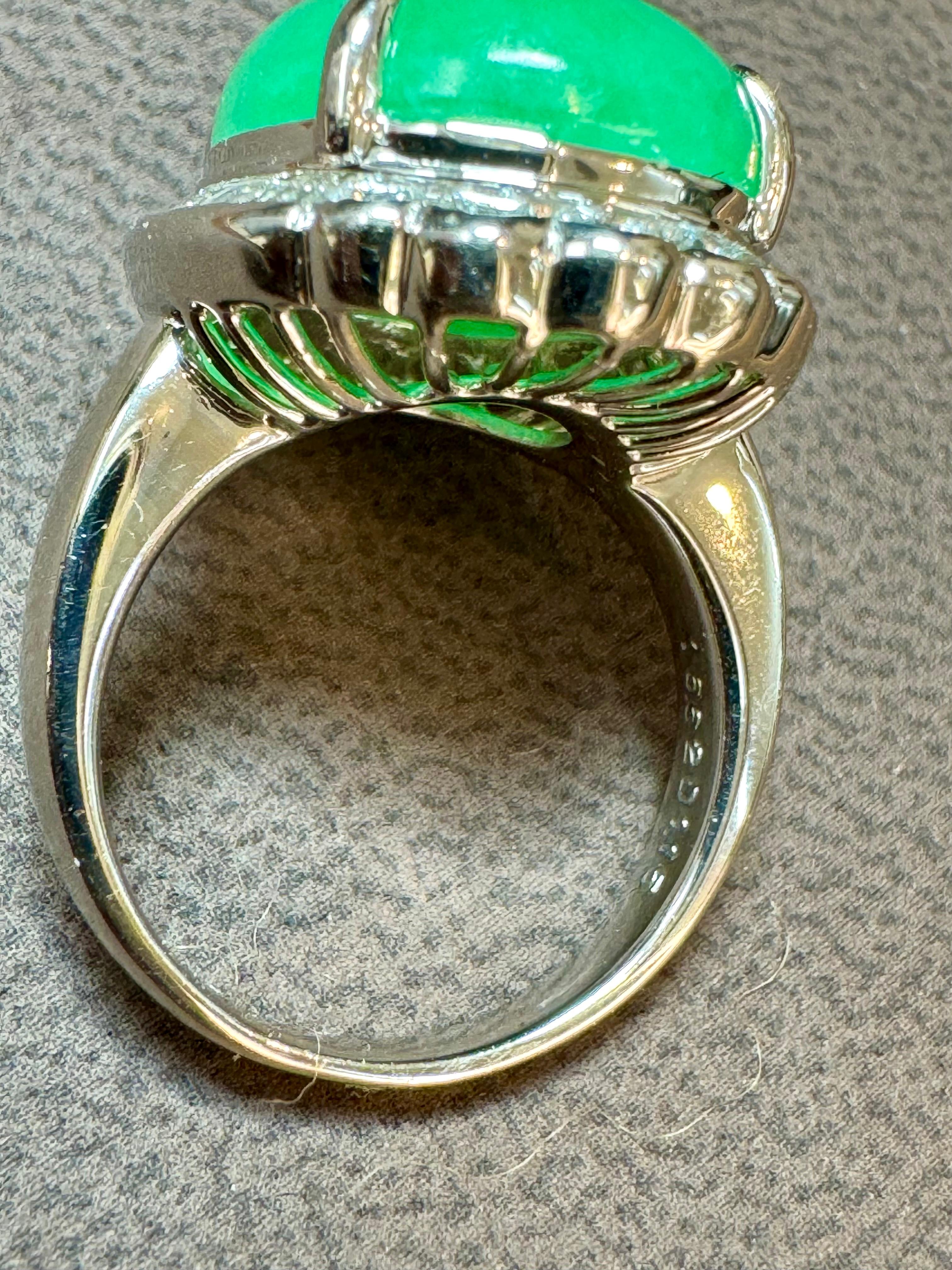 16.62 Ct Natural Jadeite Jade & Diamond Cocktail Ring Platinum Size 6.75 5