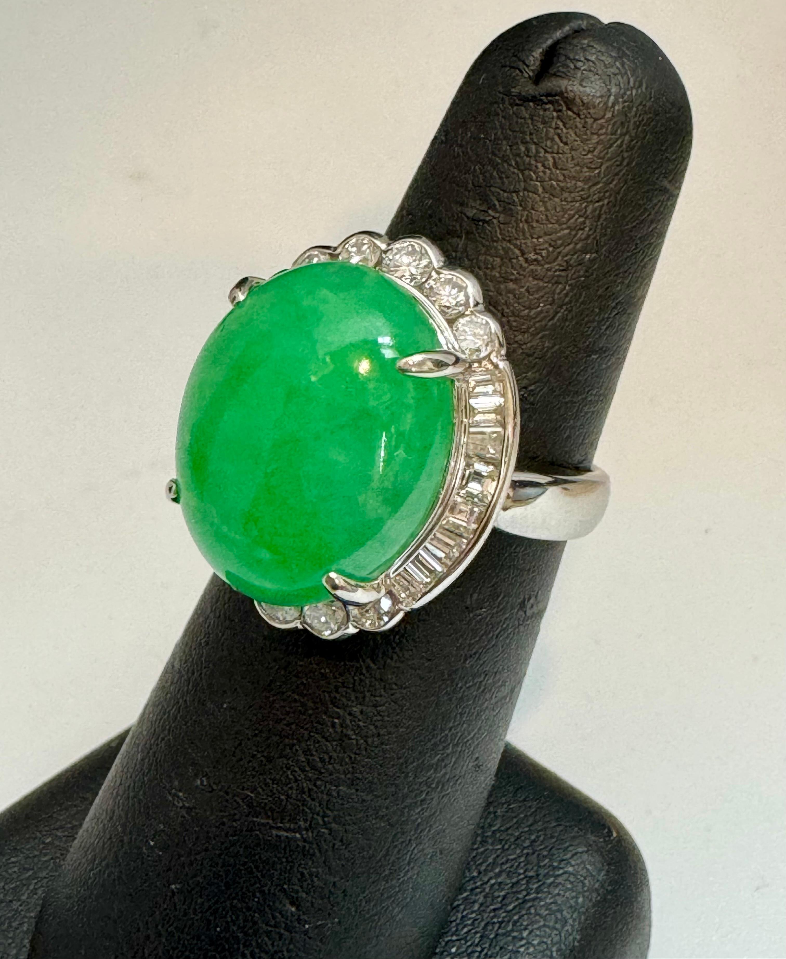 16.62 Ct Natural Jadeite Jade & Diamond Cocktail Ring Platinum Size 6.75 6