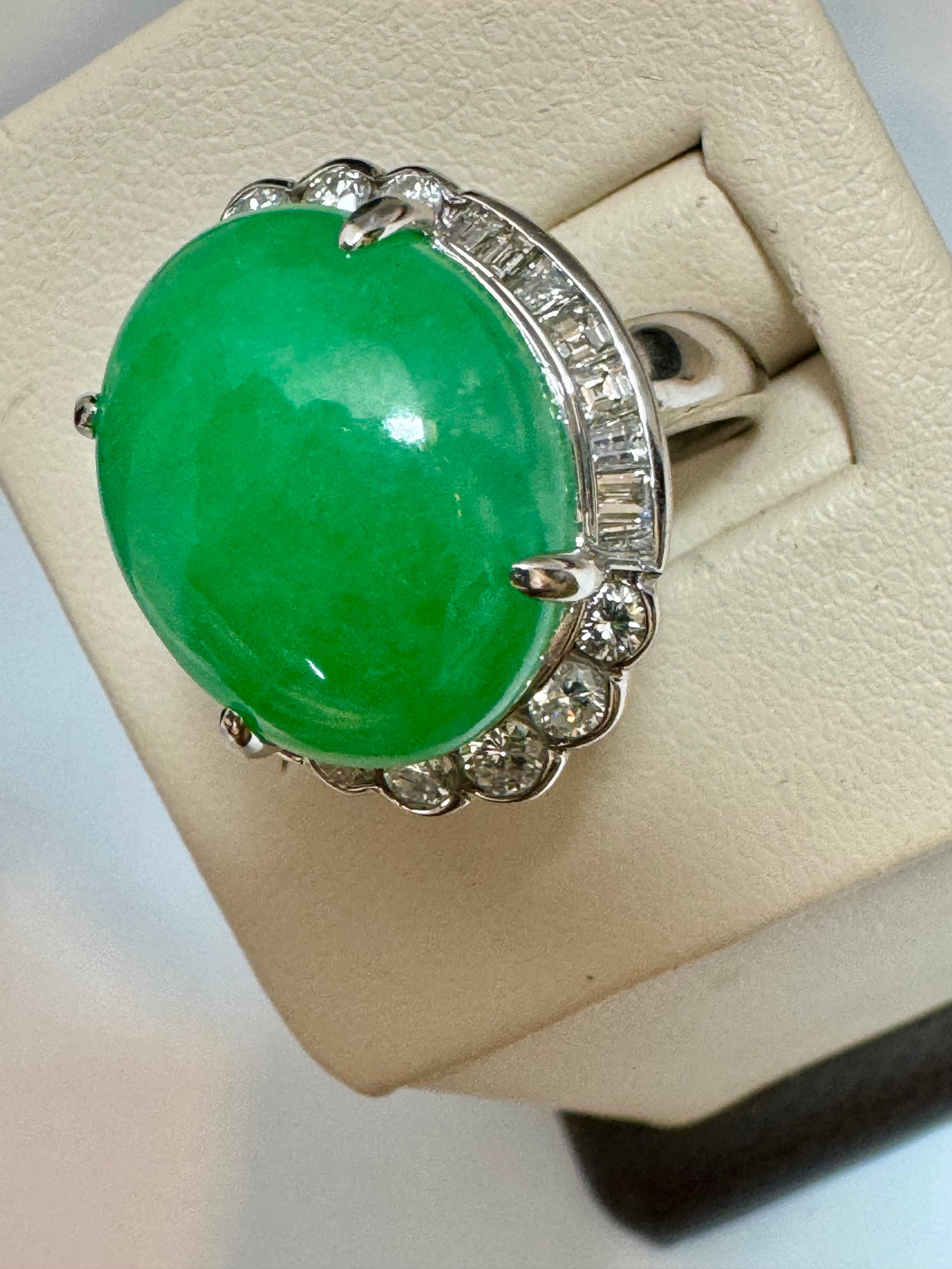 16.62 Ct Natural Jadeite Jade & Diamond Cocktail Ring Platinum Size 6.75 7