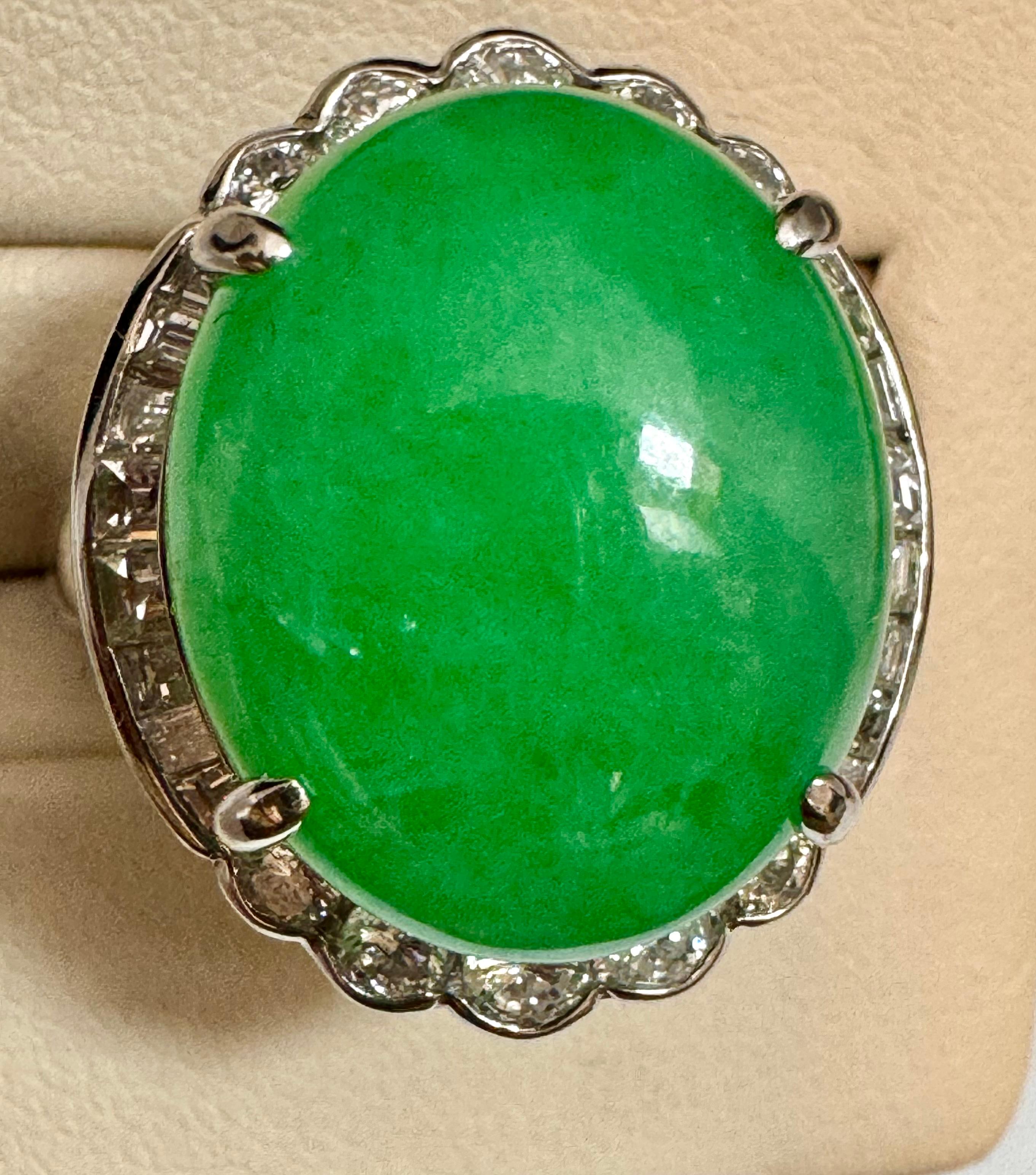 16.62 Ct Natural Jadeite Jade & Diamond Cocktail Ring Platinum Size 6.75 10
