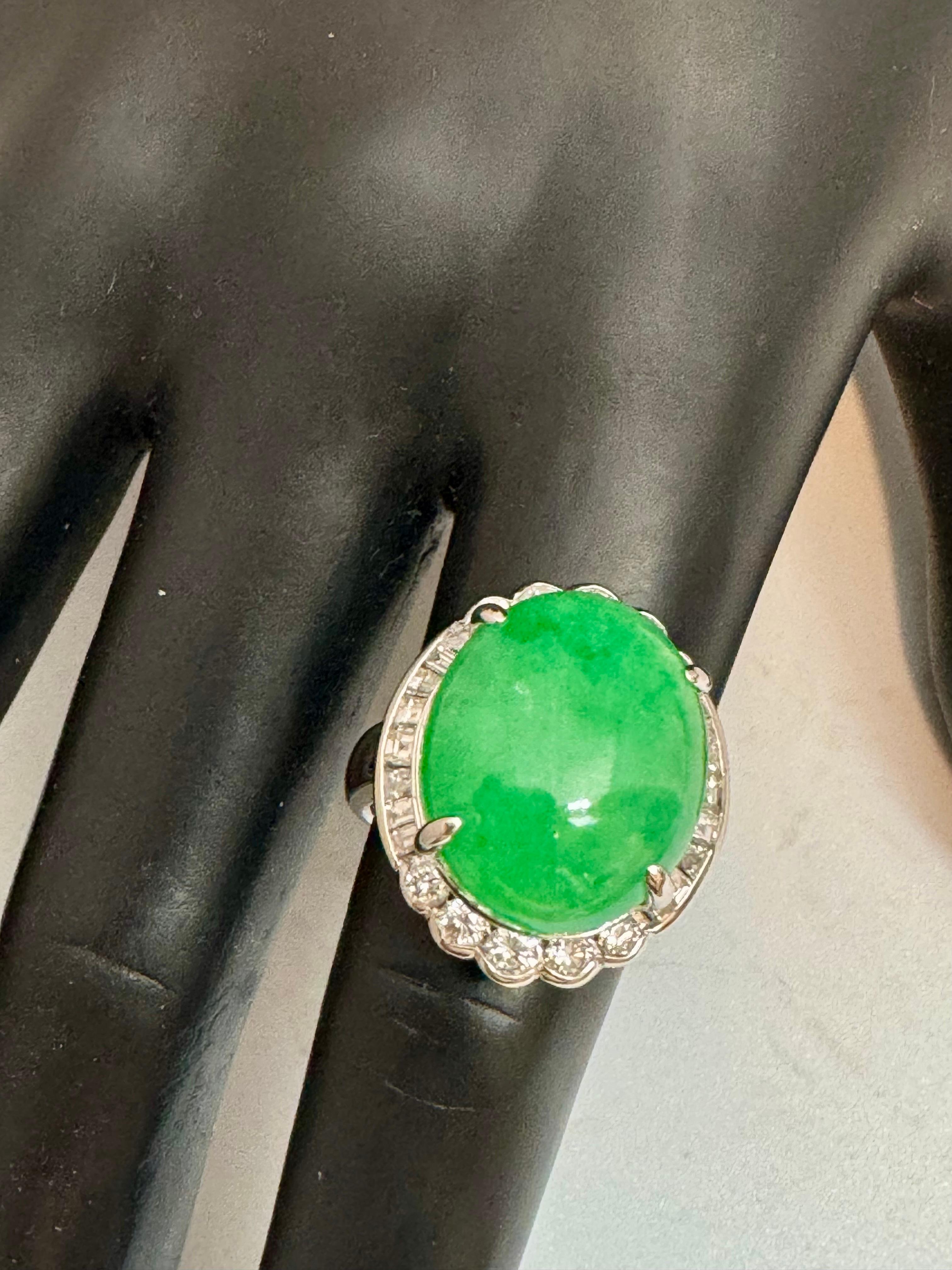 16.62 Ct Natural Jadeite Jade & Diamond Cocktail Ring Platinum Size 6.75 11