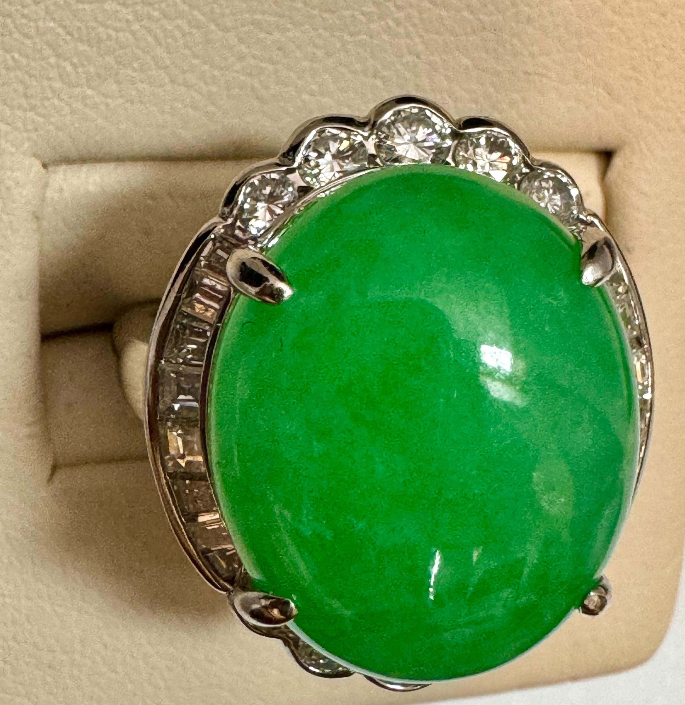 16.62 Ct Natural Jadeite Jade & Diamond Cocktail Ring Platinum Size 6.75 12