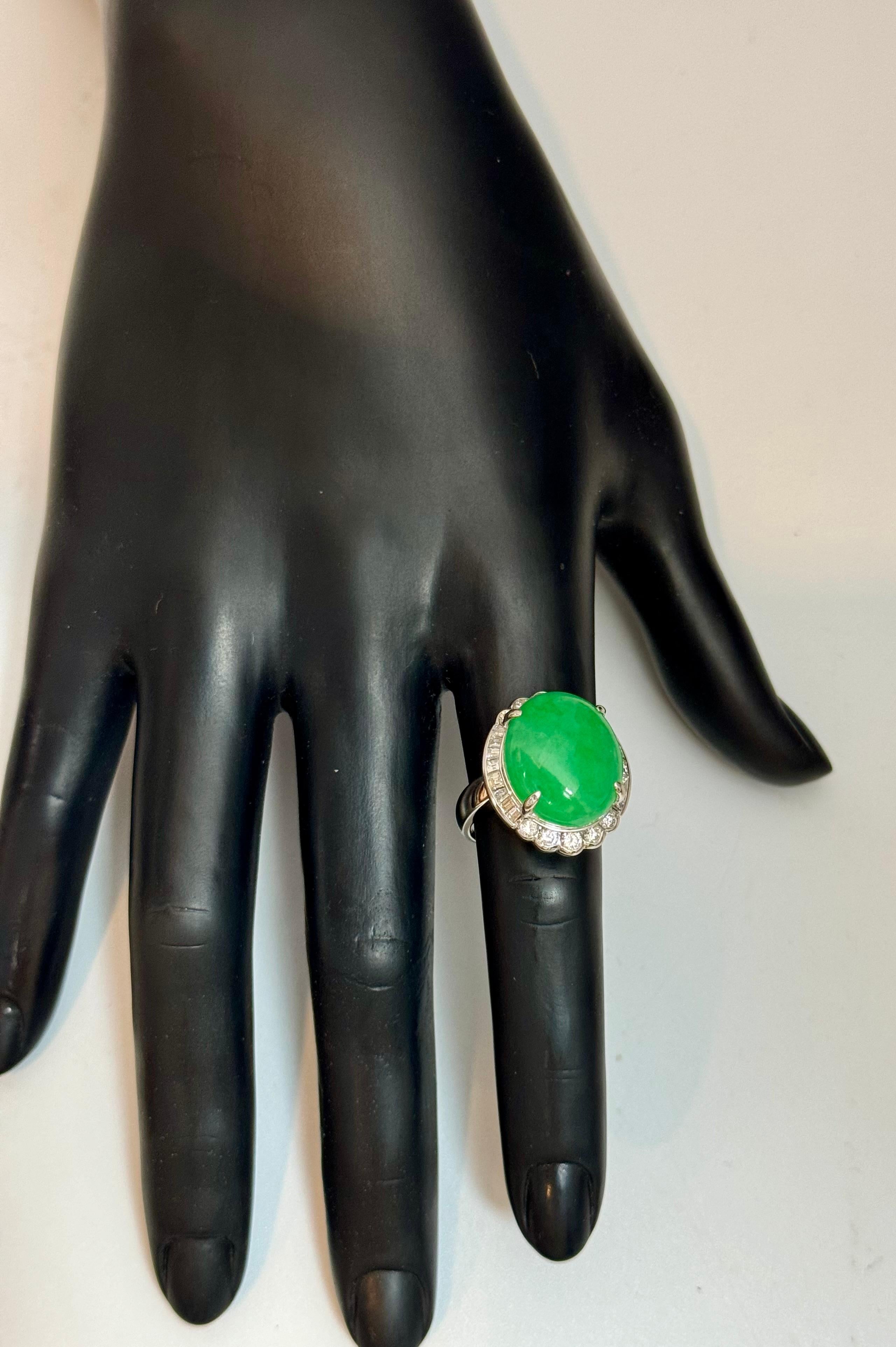 16.62 Ct Natural Jadeite Jade & Diamond Cocktail Ring Platinum Size 6.75 13
