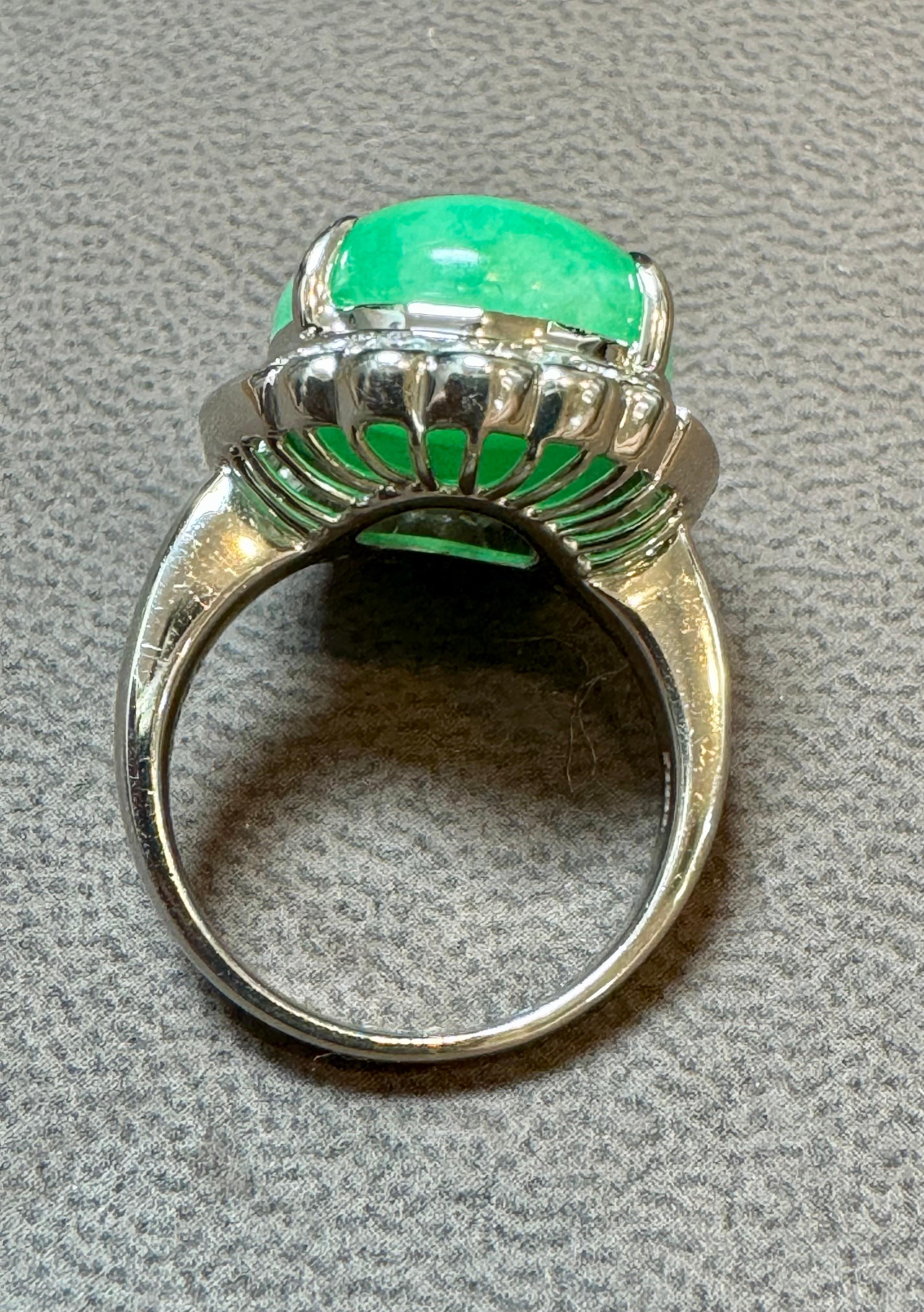 16.62 Ct Natural Jadeite Jade & Diamond Cocktail Ring Platinum Size 6.75 14