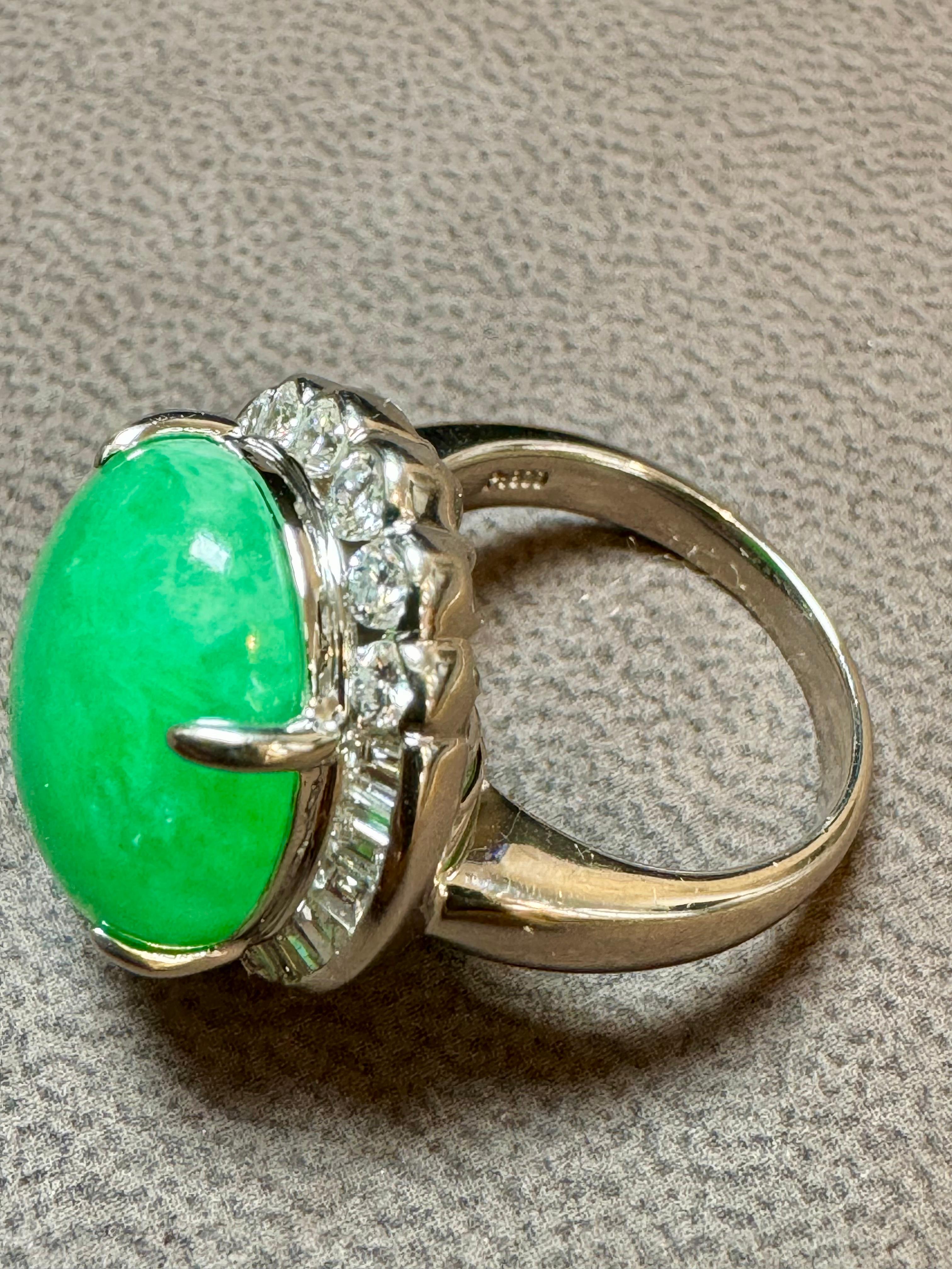 Cabochon 16.62 Ct Natural Jadeite Jade & Diamond Cocktail Ring Platinum Size 6.75