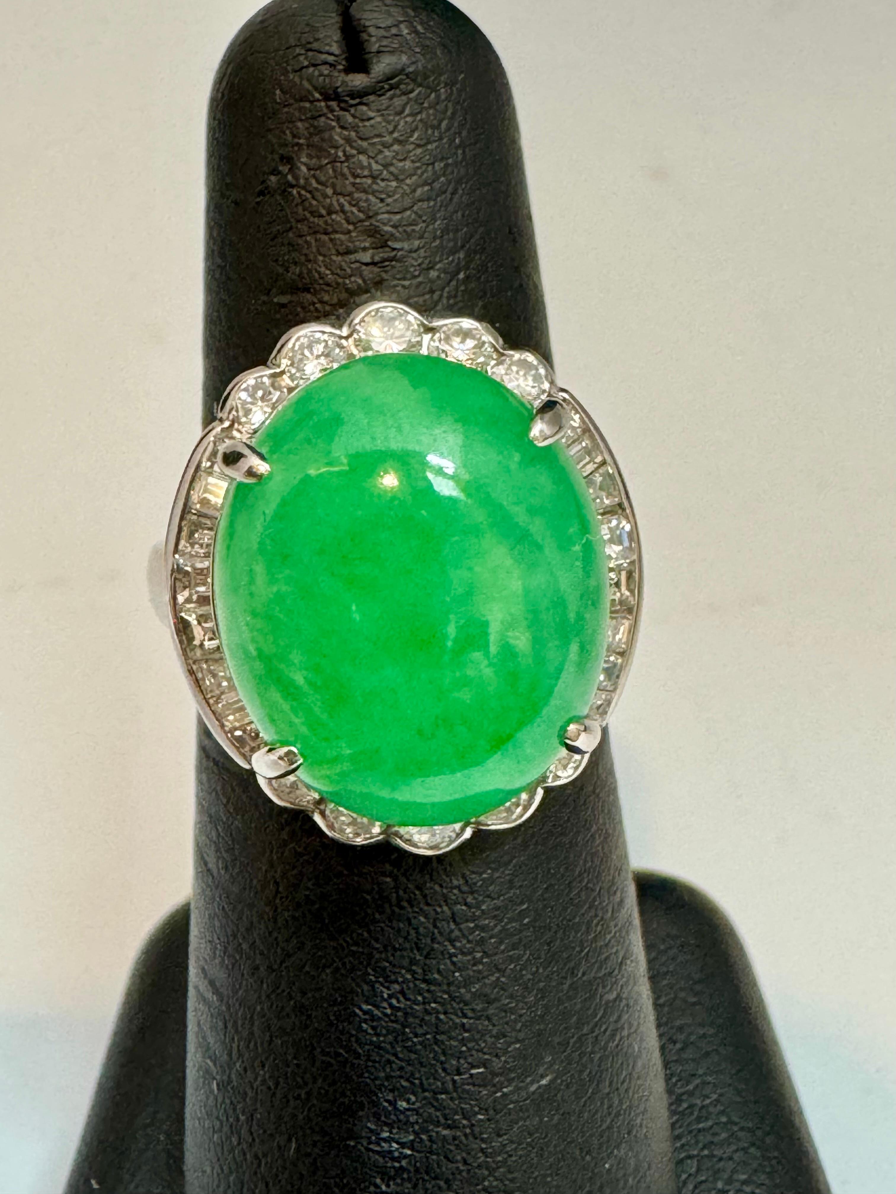 Women's 16.62 Ct Natural Jadeite Jade & Diamond Cocktail Ring Platinum Size 6.75