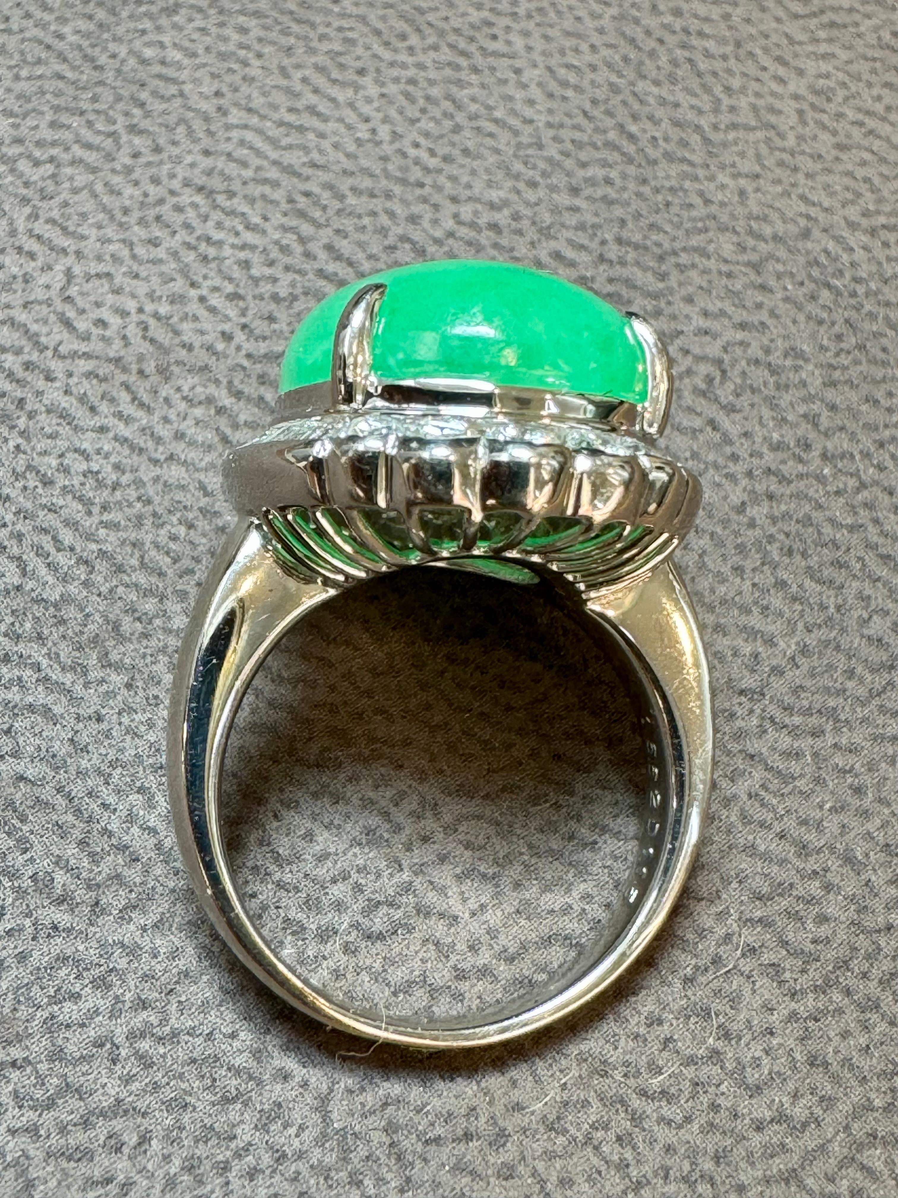 16.62 Ct Natural Jadeite Jade & Diamond Cocktail Ring Platinum Size 6.75 1