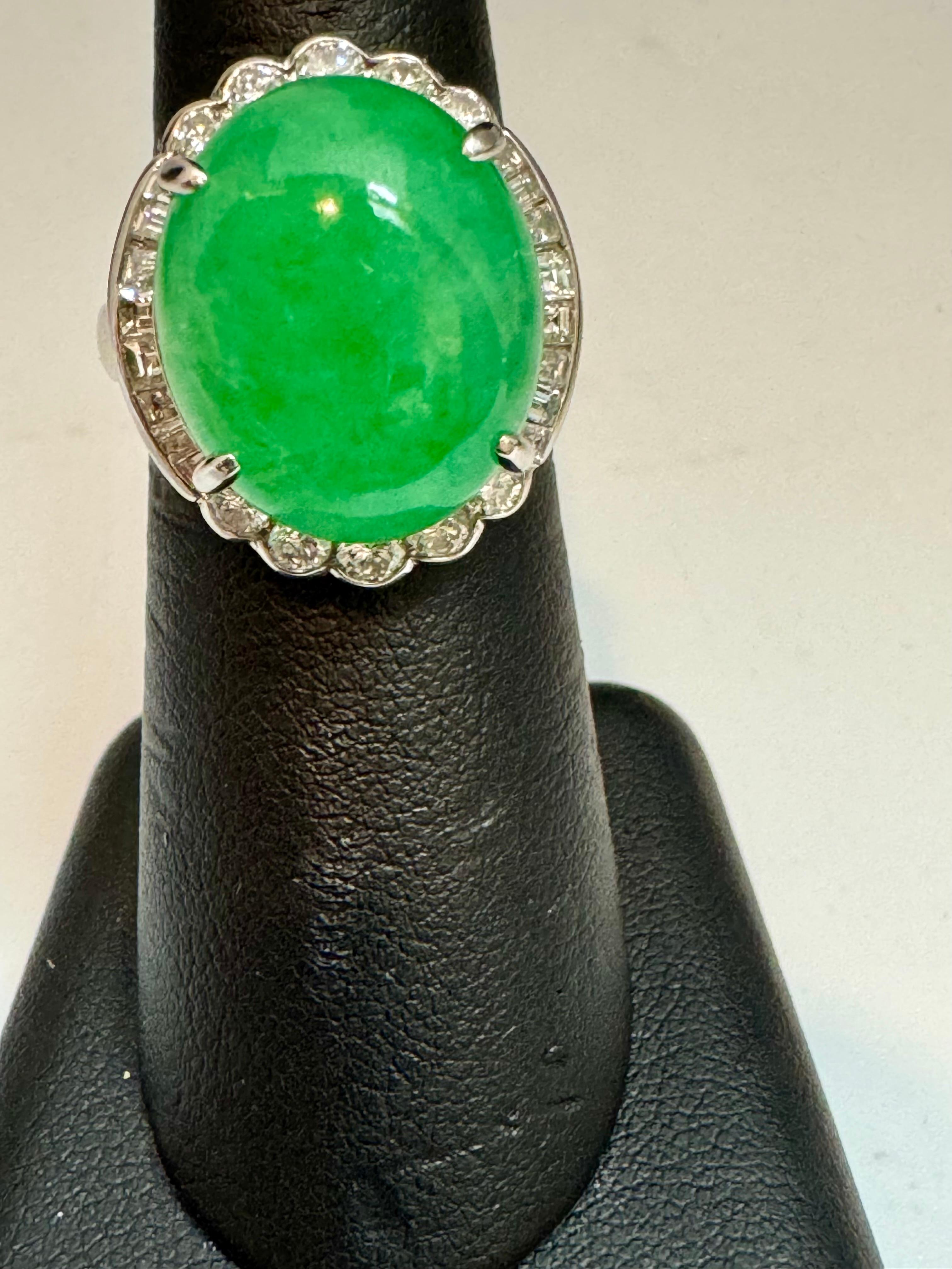 16.62 Ct Natural Jadeite Jade & Diamond Cocktail Ring Platinum Size 6.75 2