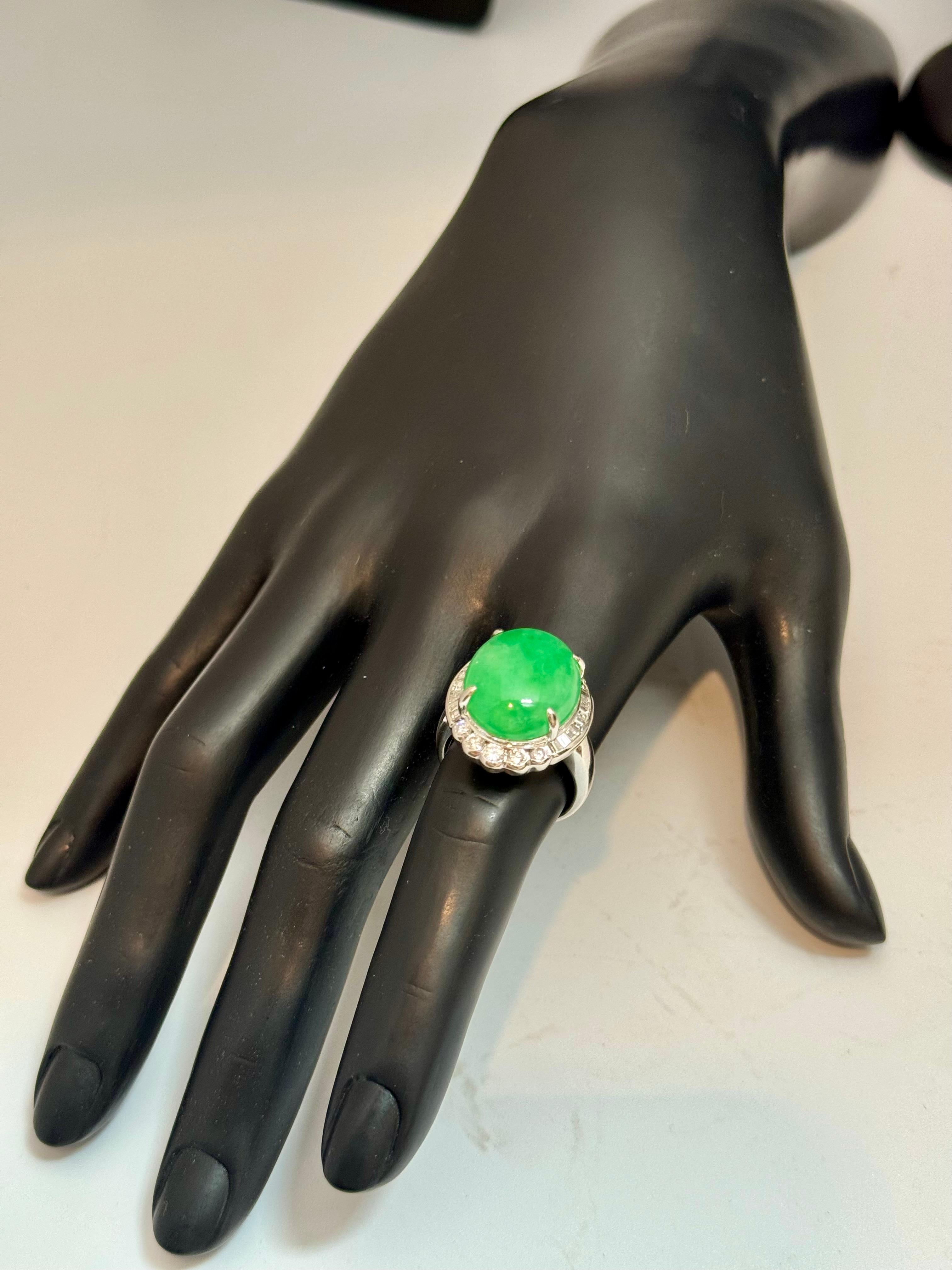 16.62 Ct Natural Jadeite Jade & Diamond Cocktail Ring Platinum Size 6.75 3