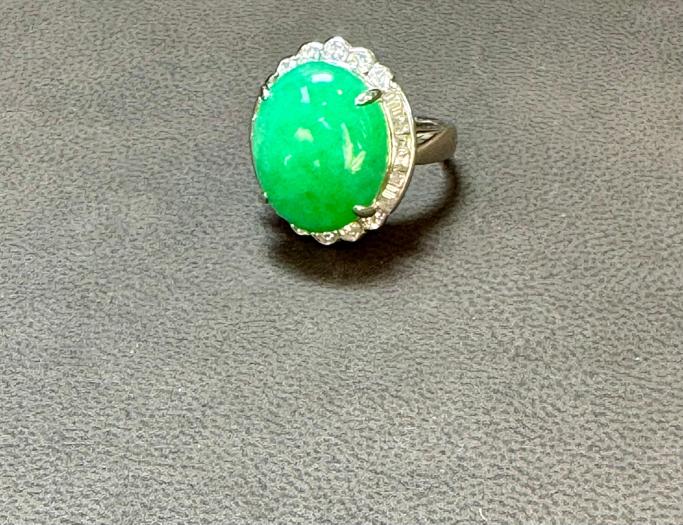 16.62 Ct Natural Jadeite Jade & Diamond Cocktail Ring Platinum Size 6.75 4