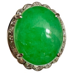 16.62 Ct Natural Jadeite Jade & Diamond Cocktail Ring Platinum Size 6.75