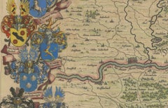 1663 Blaeu's Engraved Map of Frankfurt with Decorative Coats of Arms
