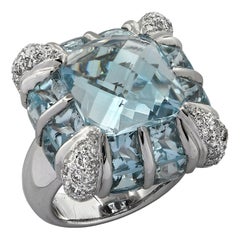 16.63 Carat Blue Topaz and Diamond Cocktail Ring