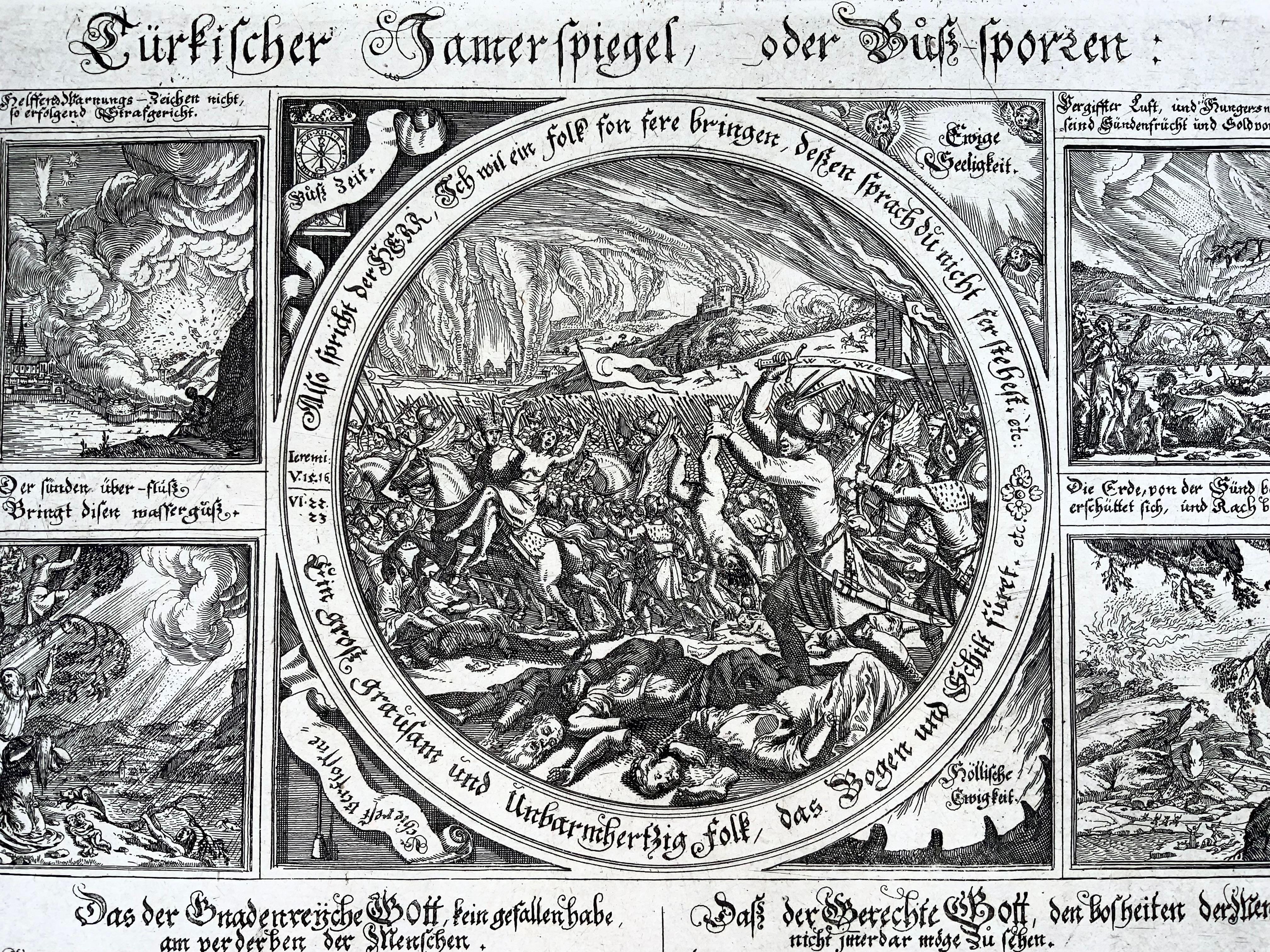 Baroque 1665 Broadside, Conrad Meyer, “Türkischer Jamerspiegel” Turkish Ottoman Wars For Sale