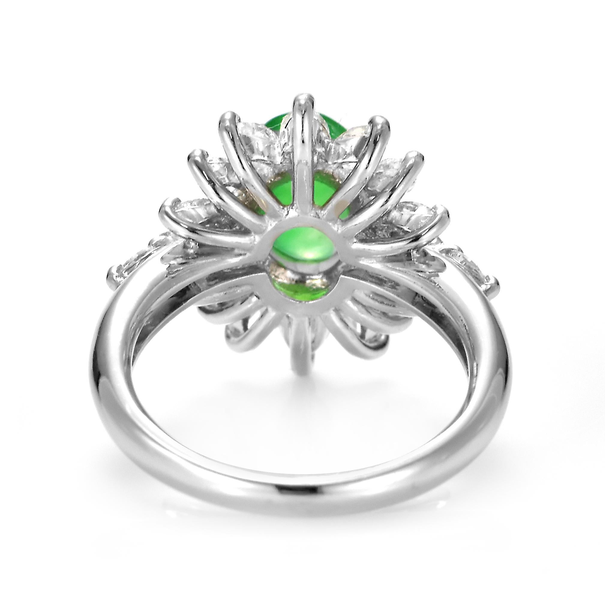 1.665 Carat Natural Type A Jade and Diamond Ring Made in Platinum For Sale 4