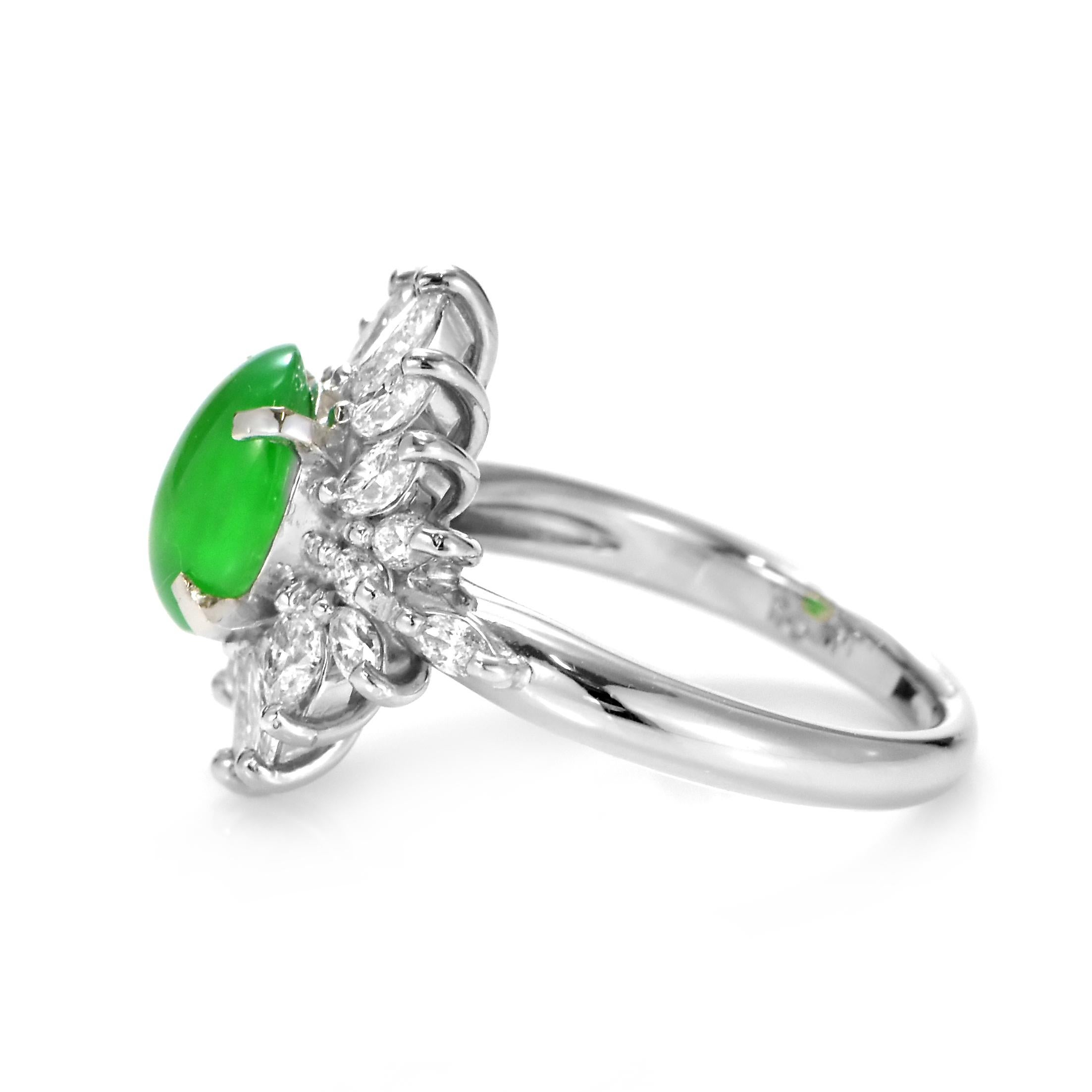 1.665 Carat Natural Type A Jade and Diamond Ring Made in Platinum For Sale 5