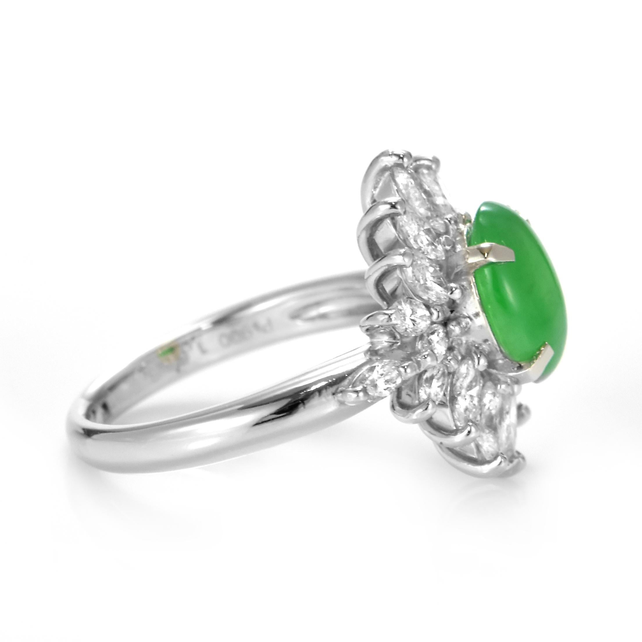 1.665 Carat Natural Type A Jade and Diamond Ring Made in Platinum For Sale 6