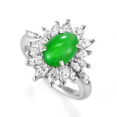 1.665 Carat Natural Type A Jade and Diamond Ring Made in Platinum