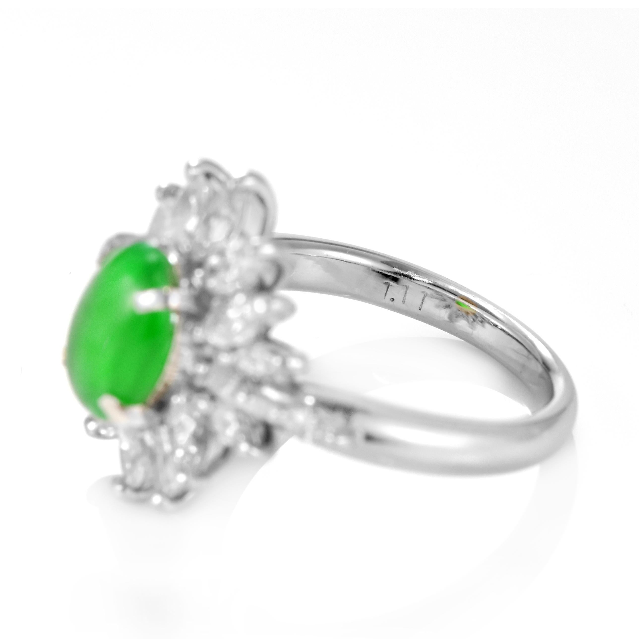 1.665 Carat Natural Type A Jade and Diamond Ring Made in Platinum For Sale 1