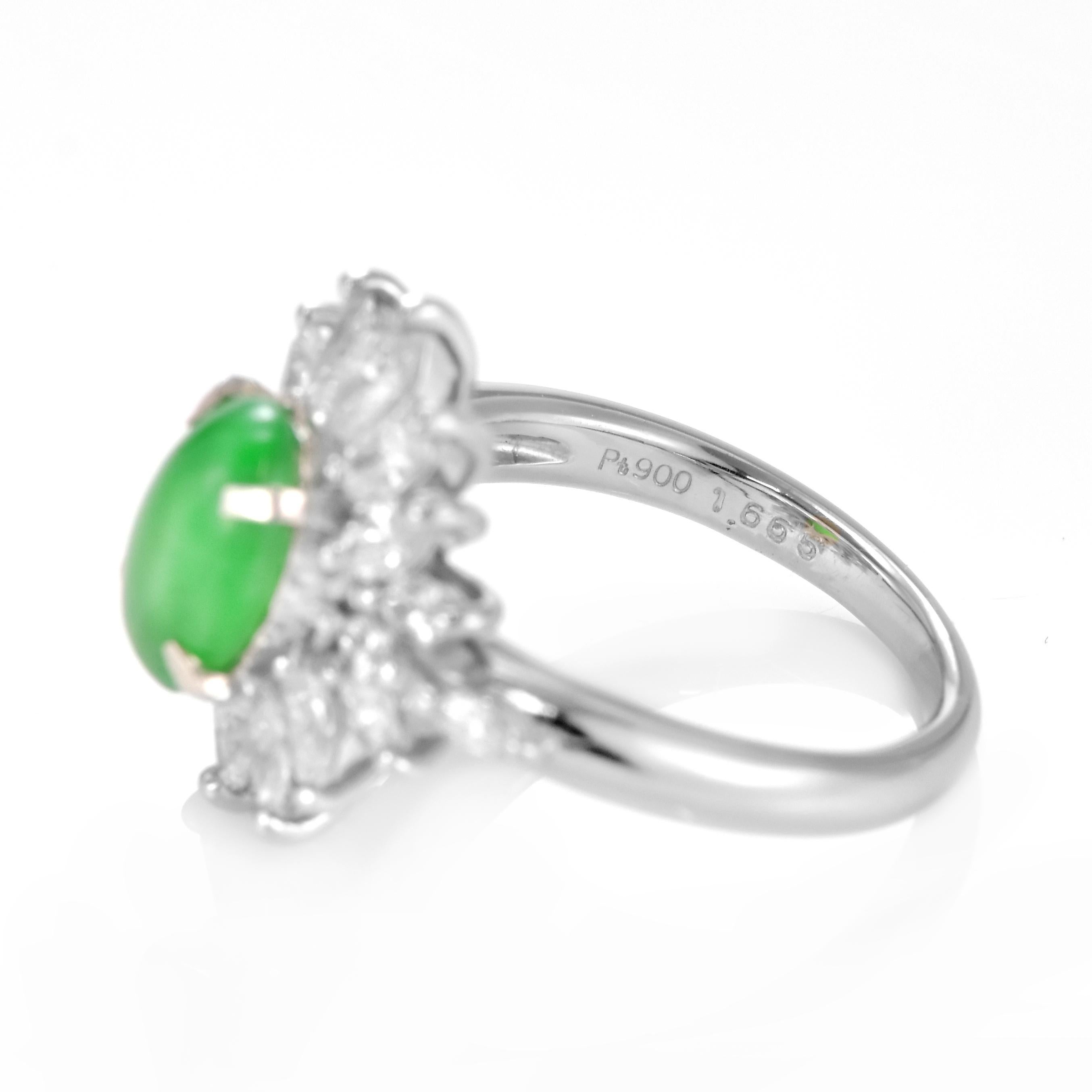 1.665 Carat Natural Type A Jade and Diamond Ring Made in Platinum For Sale 2