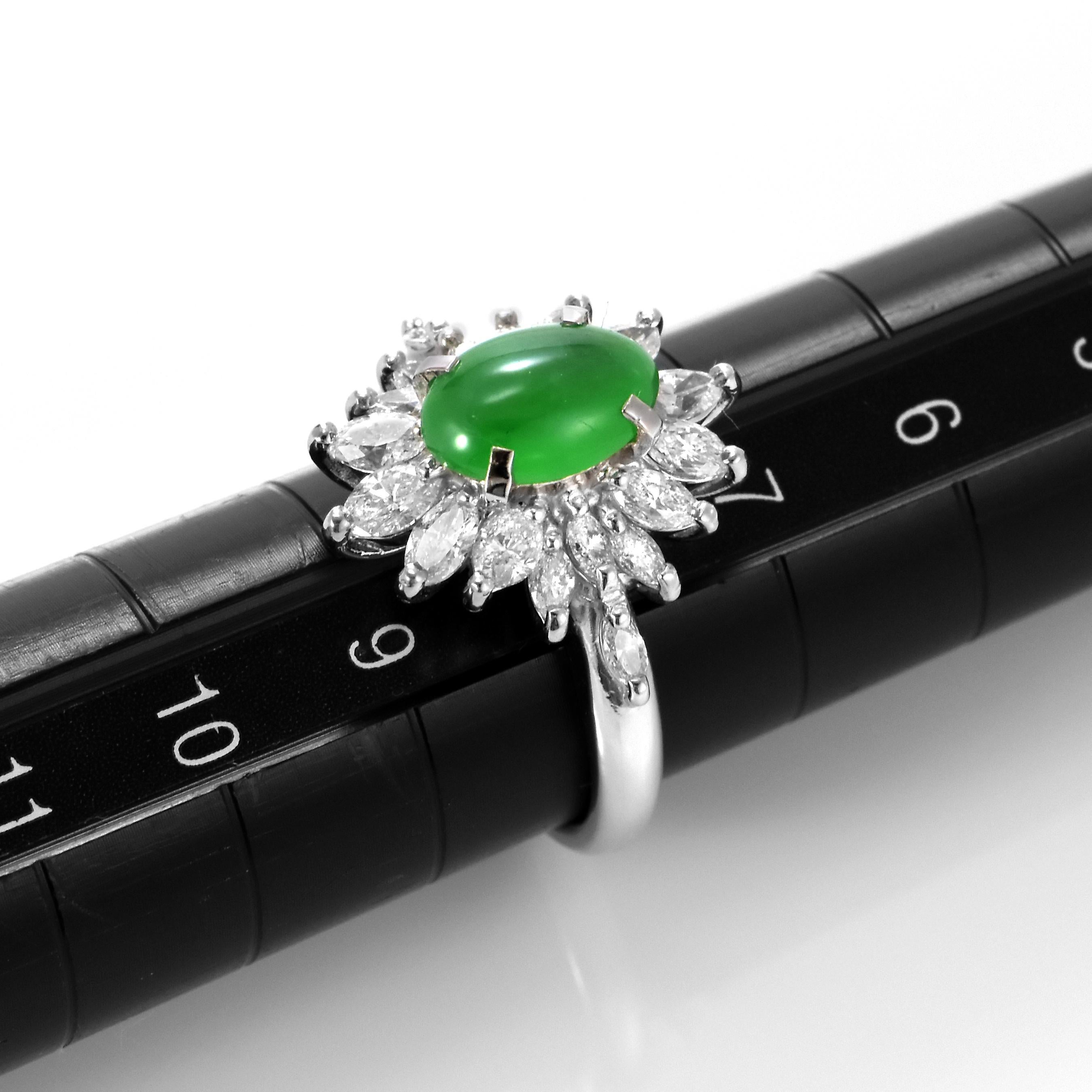 1.665 Carat Natural Type A Jade and Diamond Ring Made in Platinum For Sale 3