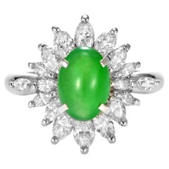 1.665 Carat Natural Type A Jade and Diamond Ring Made in Platinum