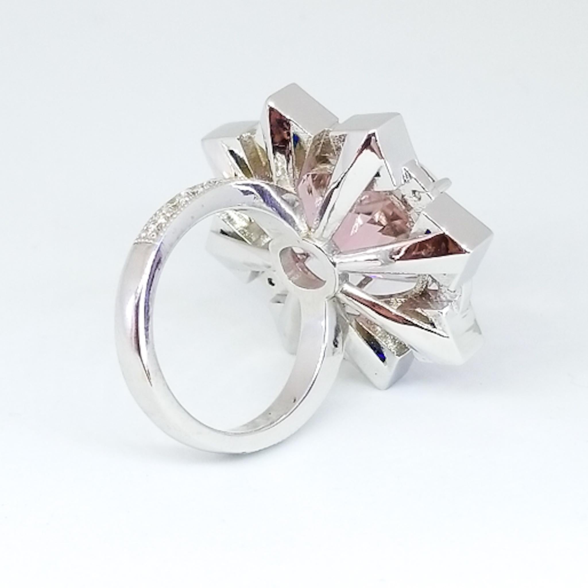 16.65 Carat Pink Tourmaline 3.60 Carat Sapphire .52 Carat Diamond Cocktail Ring For Sale 2