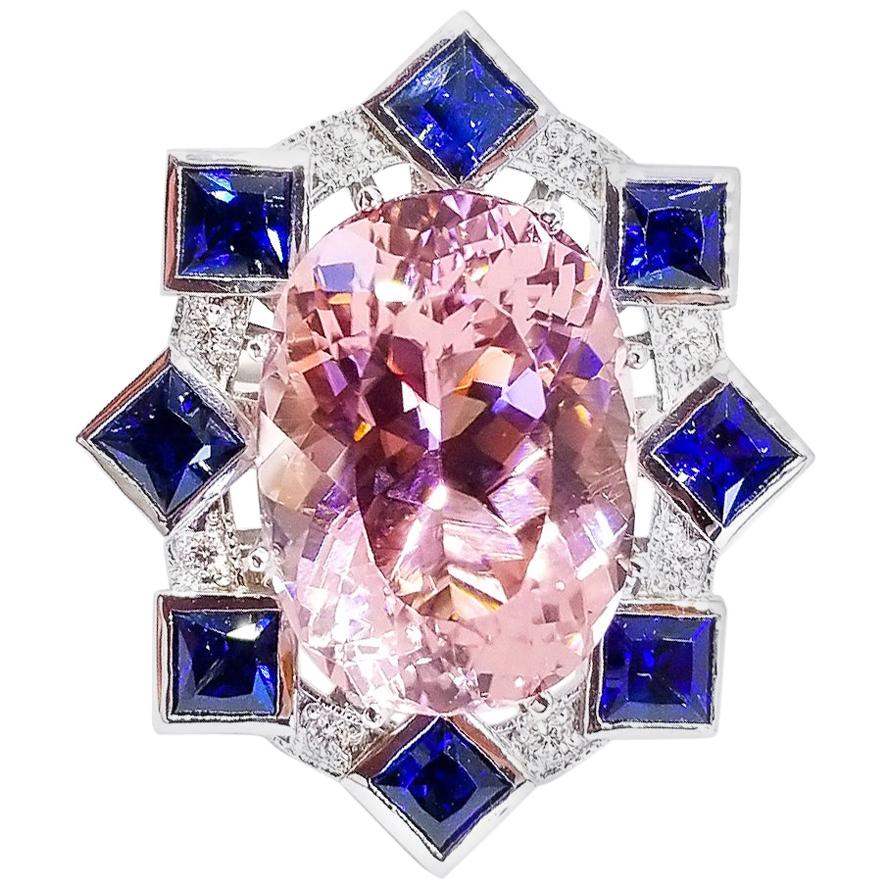 16.65 Carat Pink Tourmaline 3.60 Carat Sapphire .52 Carat Diamond Cocktail Ring