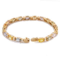 16.65 Multi Sapphire Diamond 14 Karat Gold Eternity Bangle Bracelet
