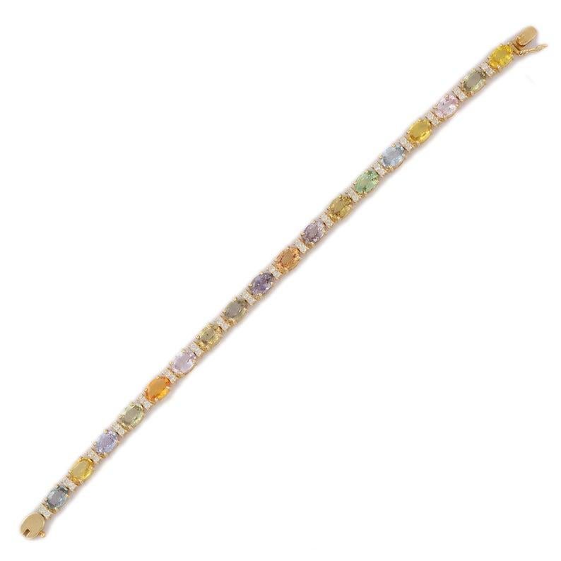 Moderne Bracelet jonc d'éternité en or 14 carats avec saphirs multicolores et diamants de 16,65 carats en vente