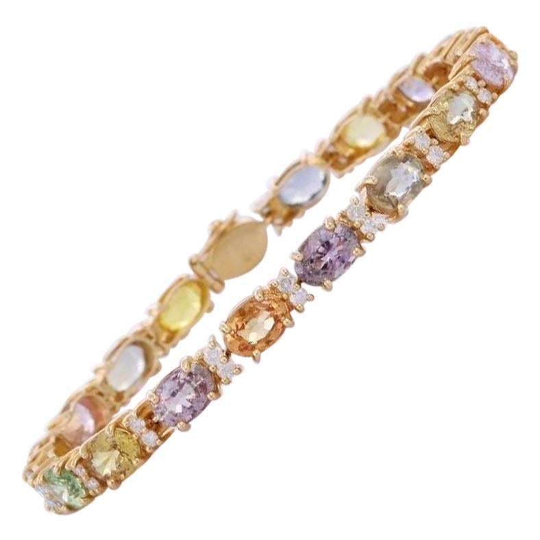 Bracelet jonc d'éternité en or 14 carats avec saphirs multicolores et diamants de 16,65 carats