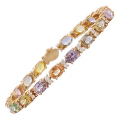 16,65 Bracciale Eternity Multi Zaffiro Diamante Oro 14 Carati