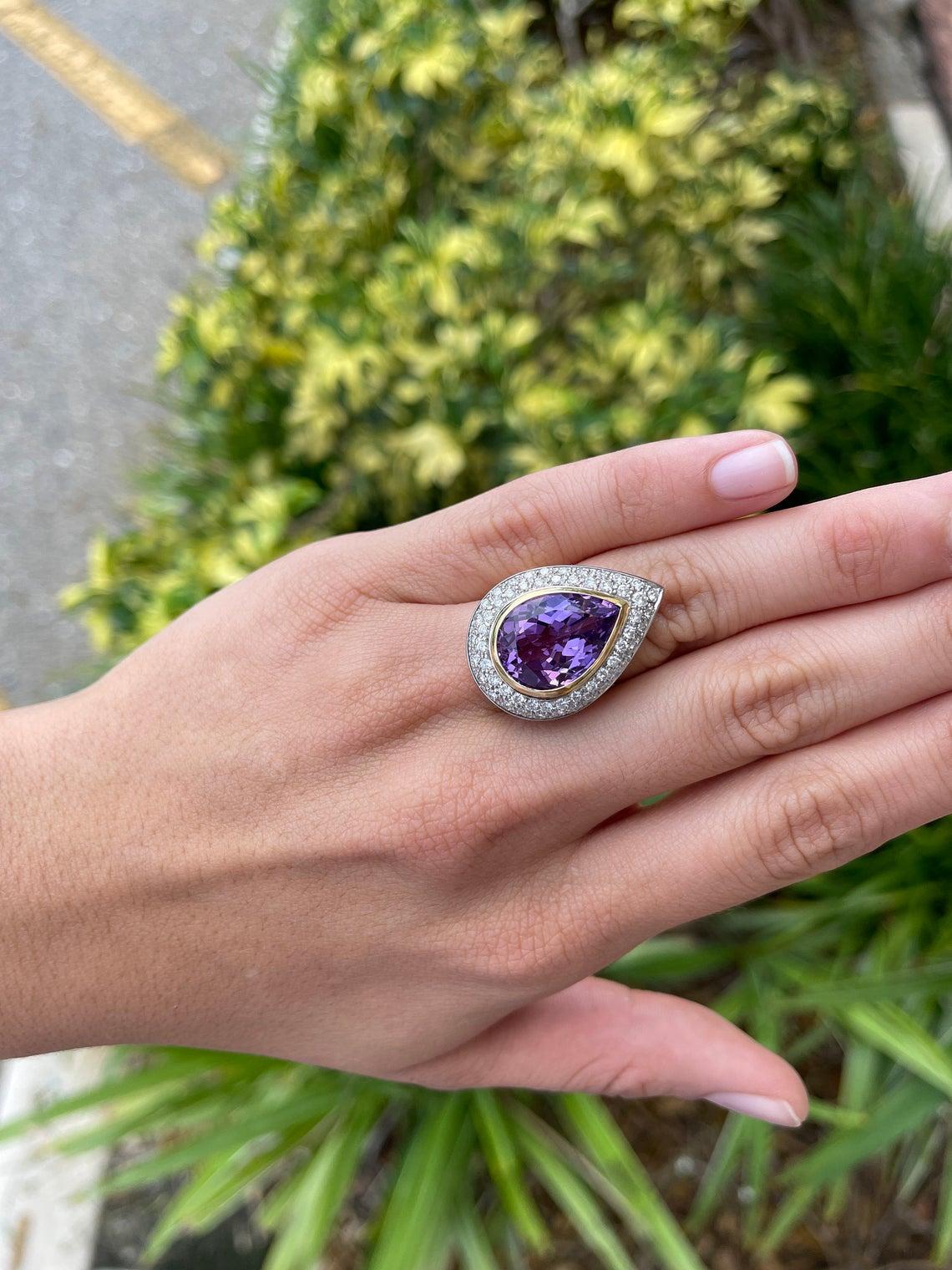 Women's 16.65tcw 18K Natural Amethyst & Diamond Cocktail Ring For Sale