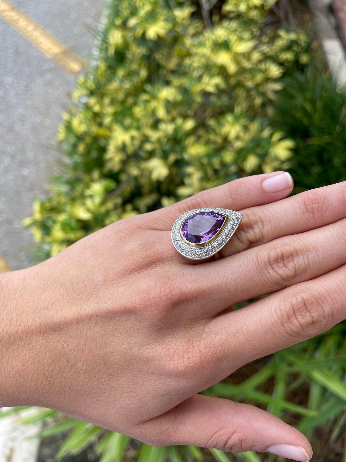 16.65tcw 18K Natural Amethyst & Diamond Cocktail Ring For Sale 1