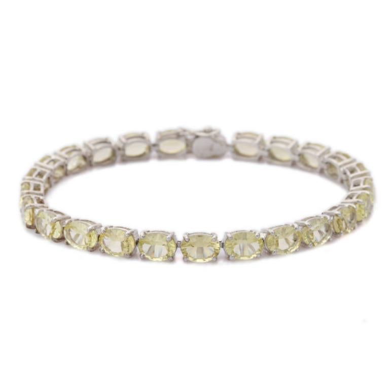 Modern 16.66 Carat Lemon Topaz Gemstone Tennis Bracelet for Women in 925 Silver For Sale