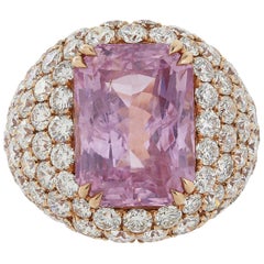 16.67 Carat Burma Unheated Padparadscha Sapphire and Diamond Ring