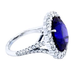 16.67Ct GIA Round Shaped Tanzanite Split Shank Pave Set Engagement Ring w. Halo