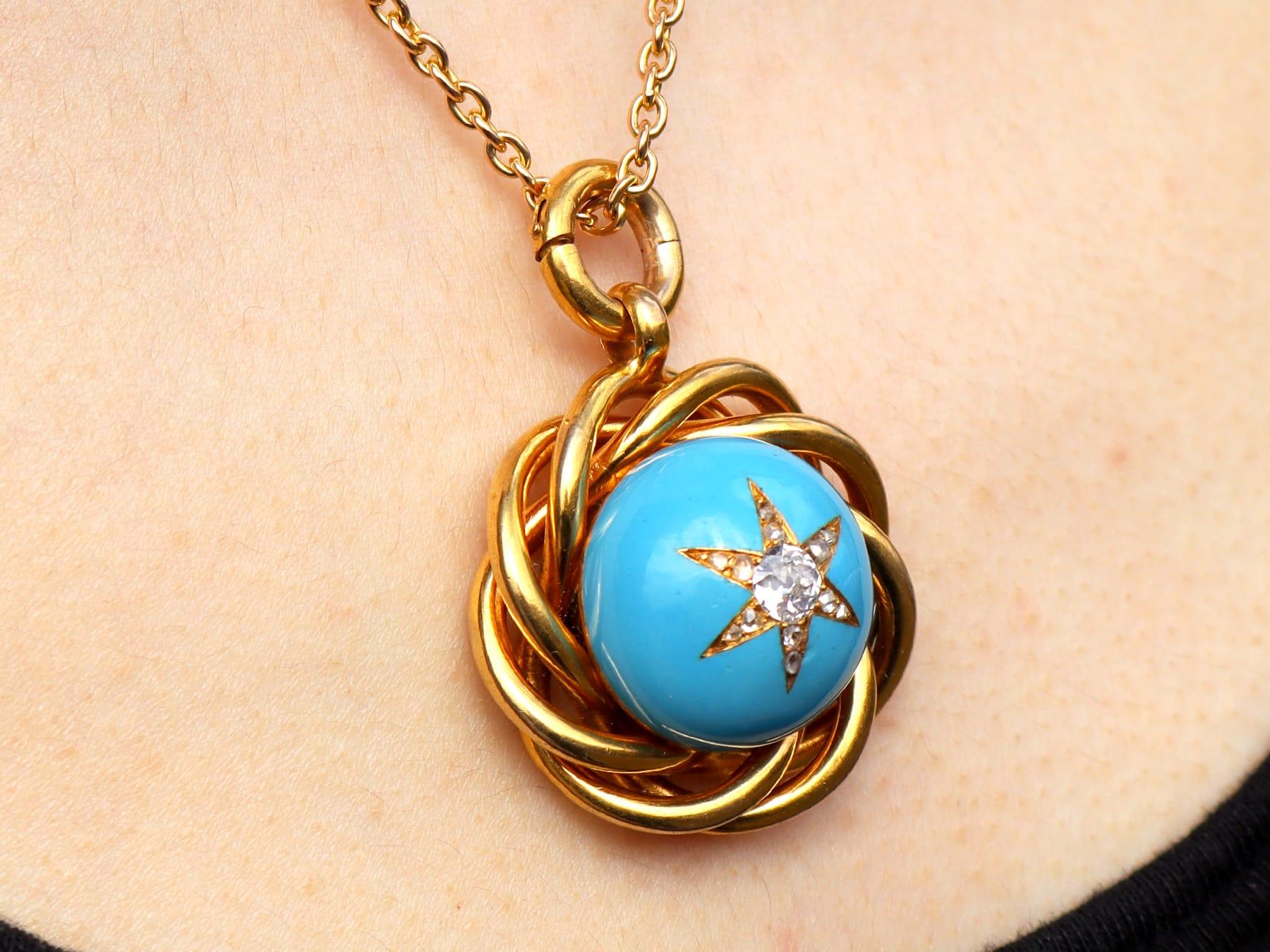 Pendentif en or jaune 18k de 16,68 carats de turquoise et 0,47 carat de diamant Circa 1880 en vente 4