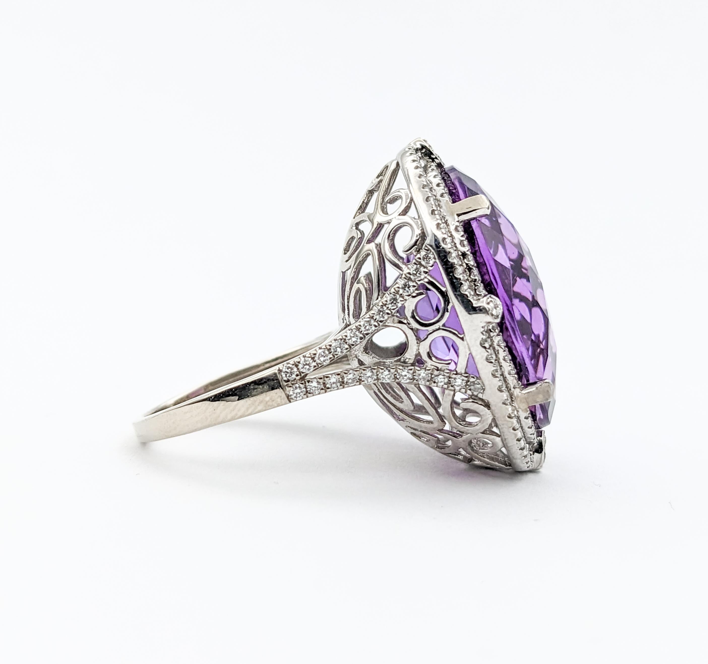 16.68ct Amethyst & Diamonds Cocktail Ring In White Gold 4