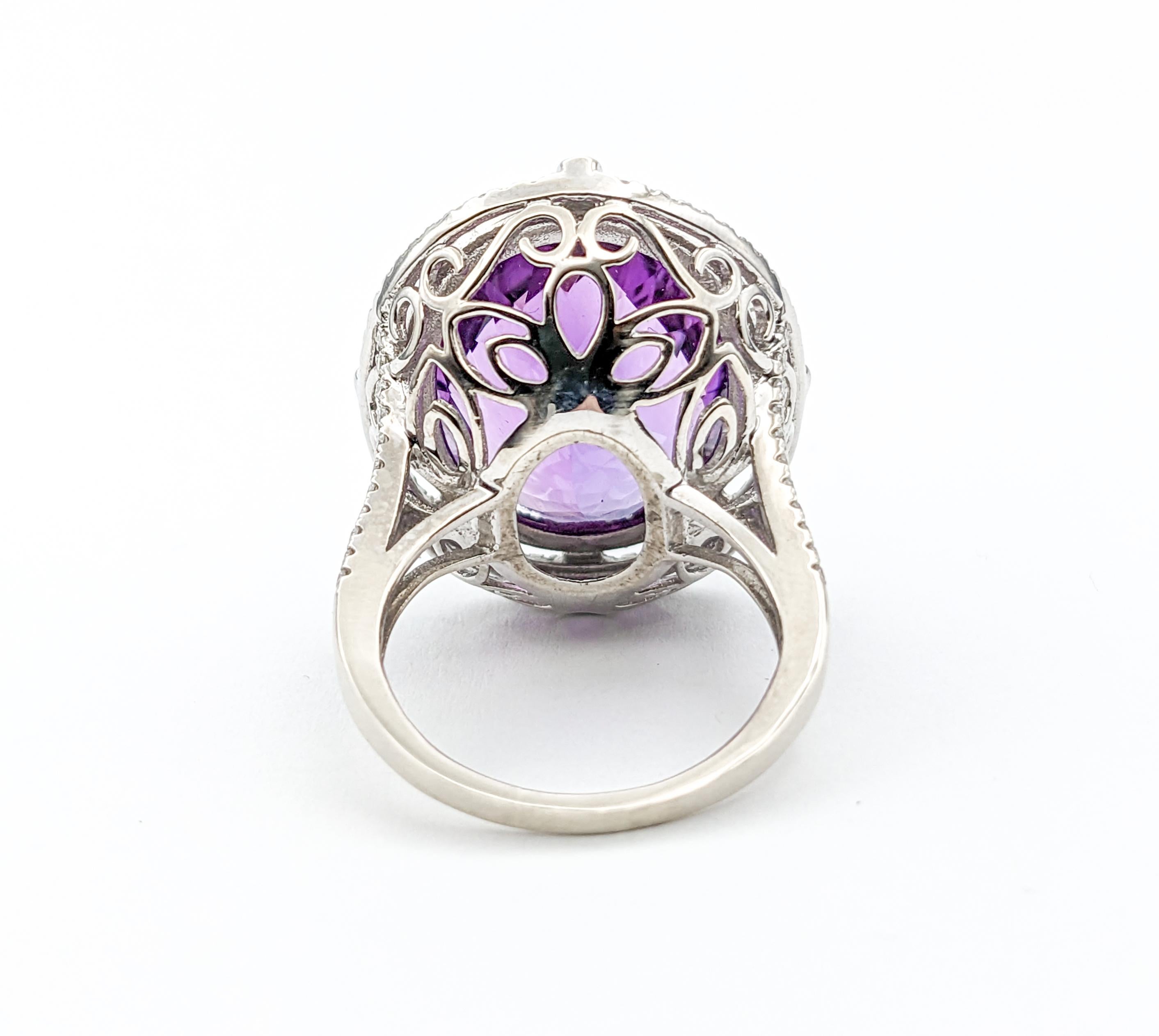 16.68ct Amethyst & Diamonds Cocktail Ring In White Gold 6