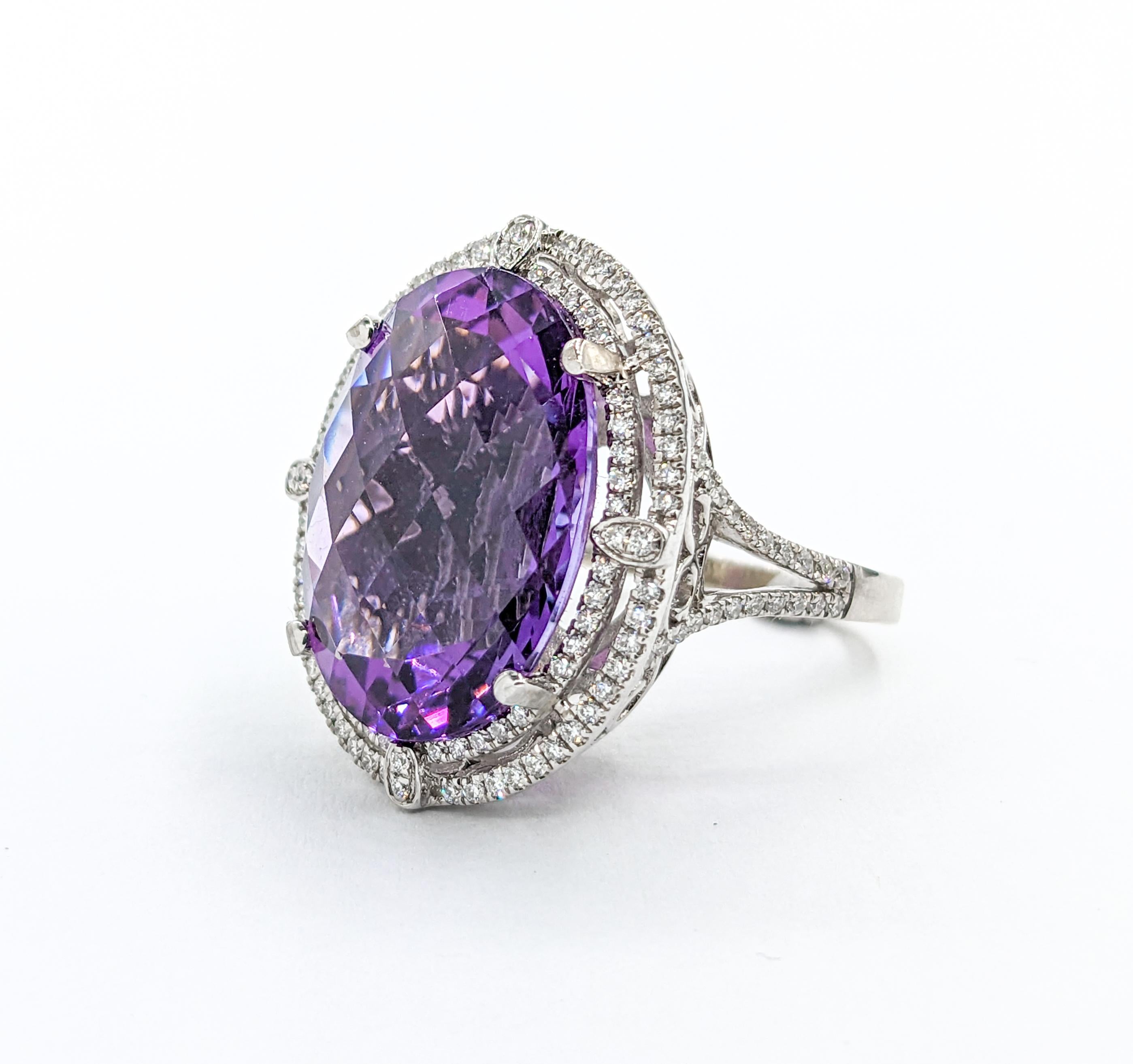 16.68ct Amethyst & Diamonds Cocktail Ring In White Gold 7