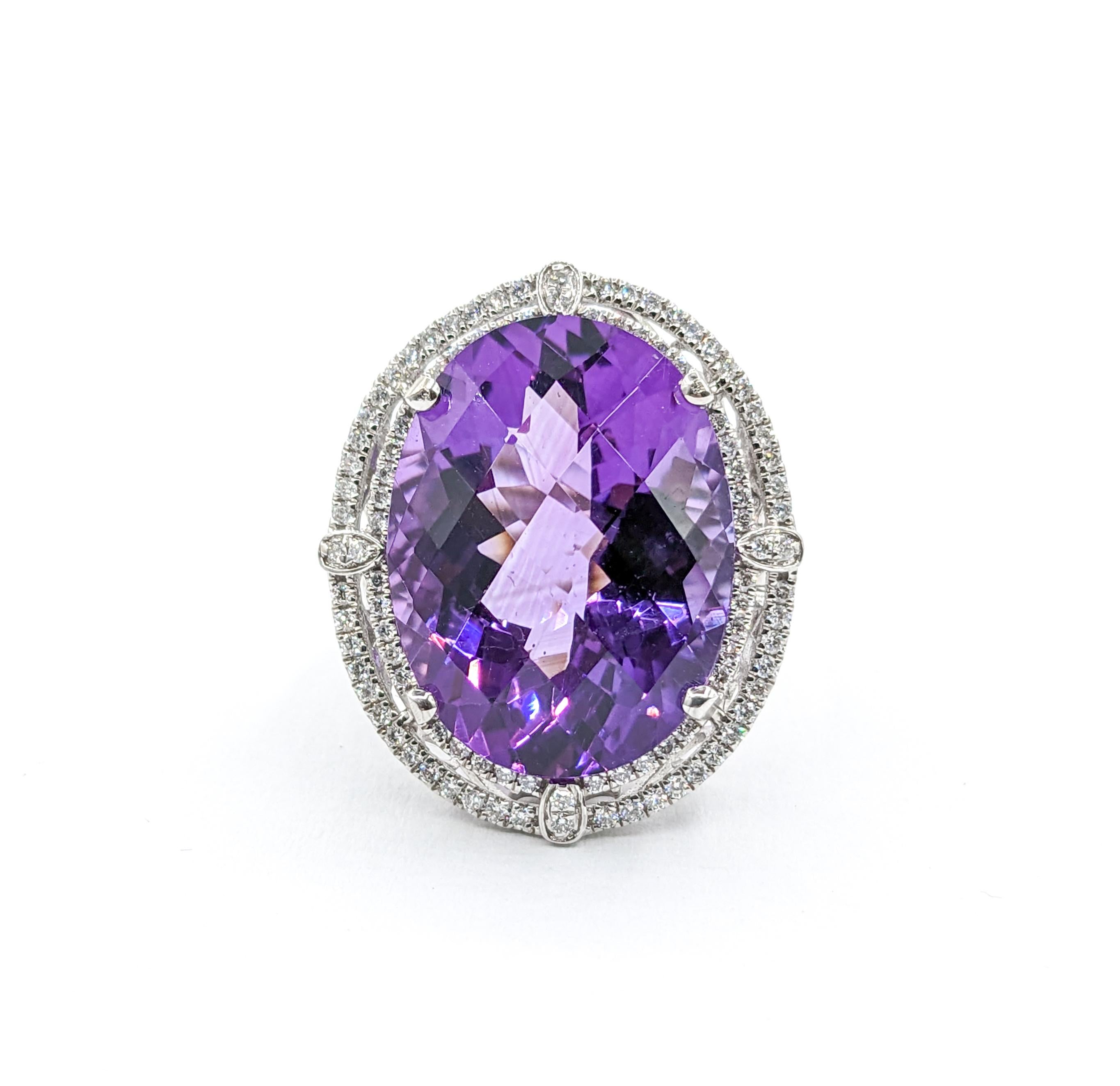 16.68ct Amethyst & Diamonds Ring In White Gold

Introducing this stunning Amethyst Ring, masterfully crafted in 14k white gold and adorned with .68ct of dazzling diamonds. The highlight of this exquisite piece is a magnificent 16.68ct amethyst,
