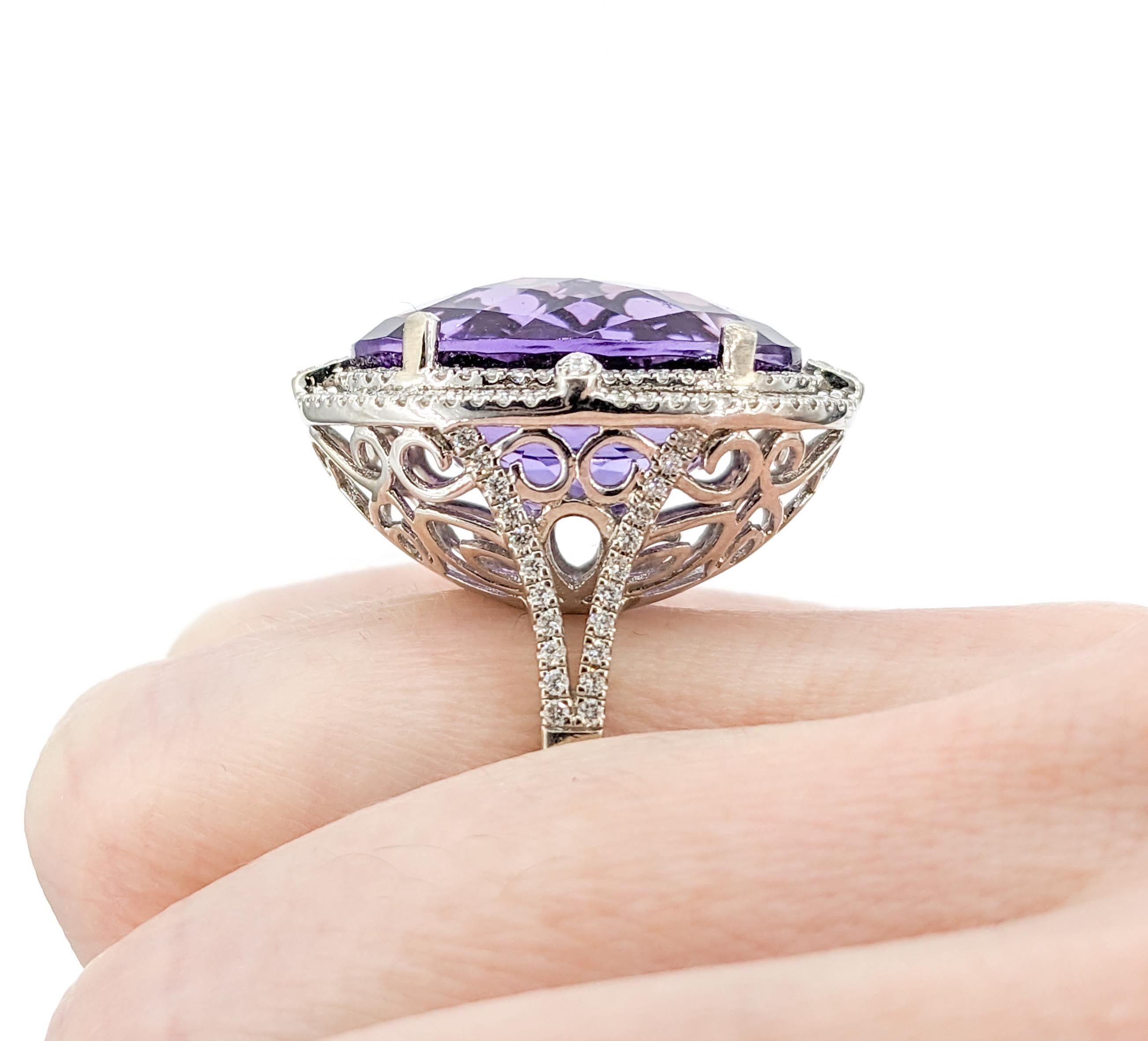 Oval Cut 16.68ct Amethyst & Diamonds Cocktail Ring In White Gold