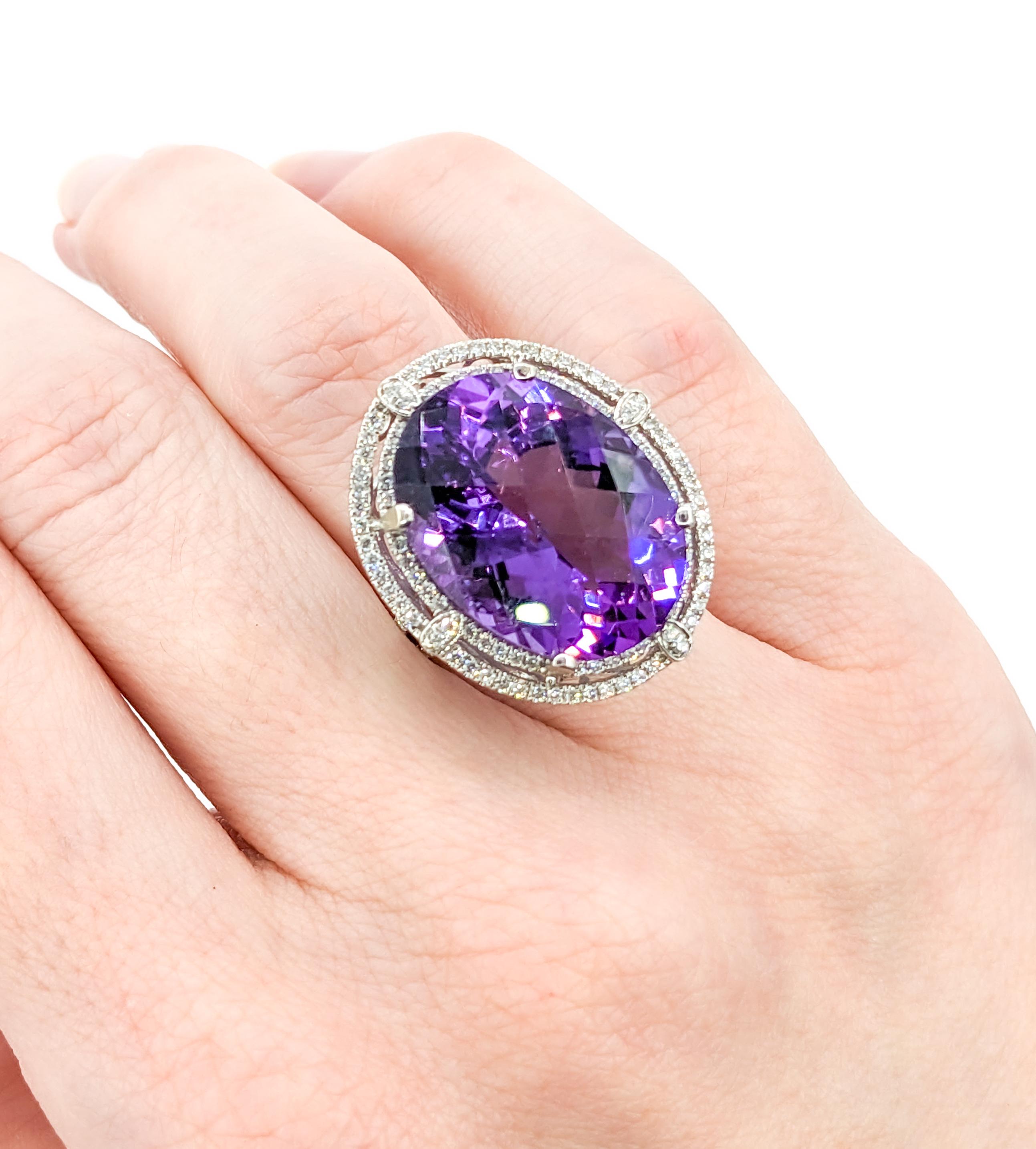 16.68ct Amethyst & Diamonds Cocktail Ring In White Gold In Excellent Condition In Bloomington, MN