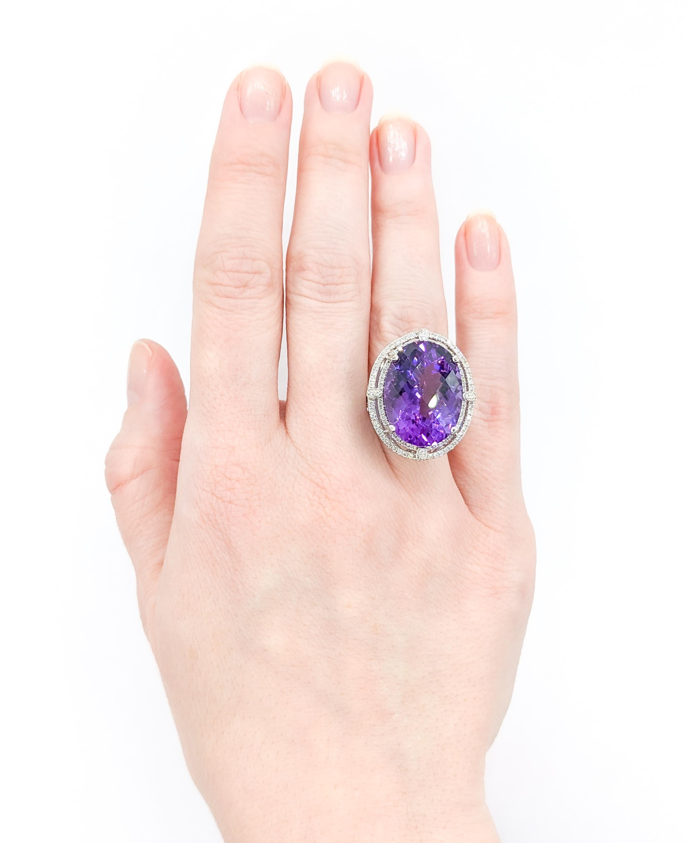 Women's 16.68ct Amethyst & Diamonds Cocktail Ring In White Gold