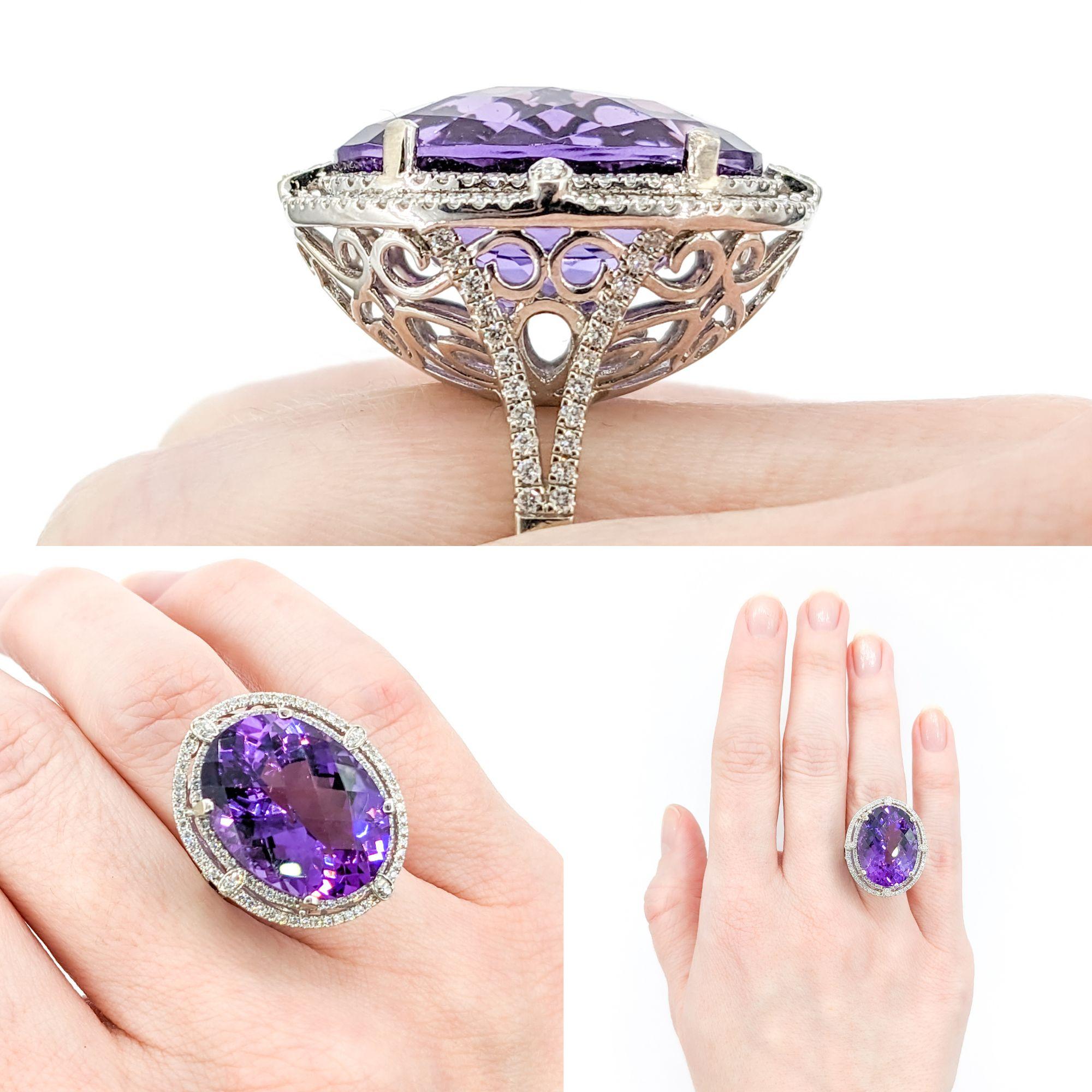 16.68ct Amethyst & Diamonds Cocktail Ring In White Gold 1