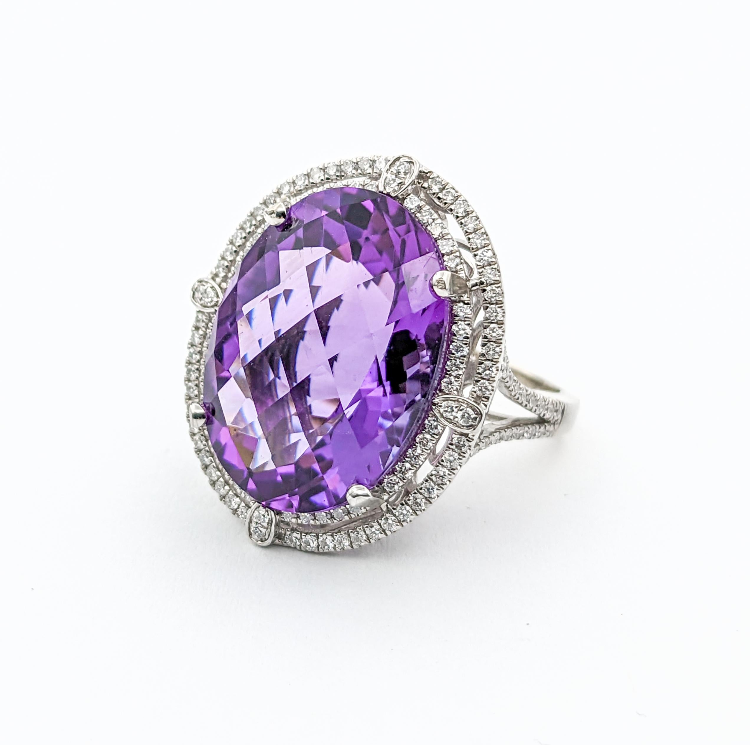 16.68ct Amethyst & Diamonds Cocktail Ring In White Gold 2