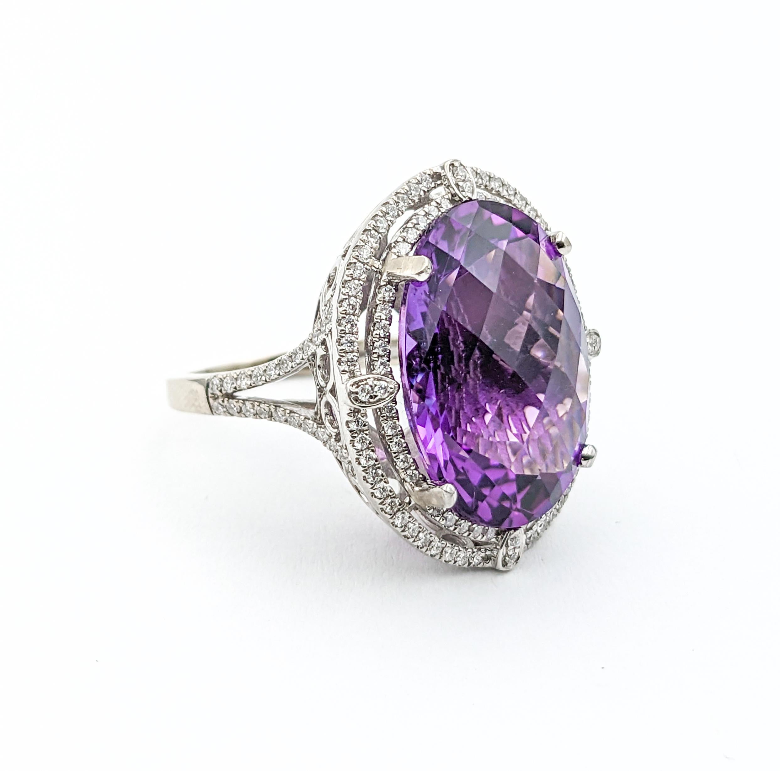 16.68ct Amethyst & Diamonds Cocktail Ring In White Gold 3
