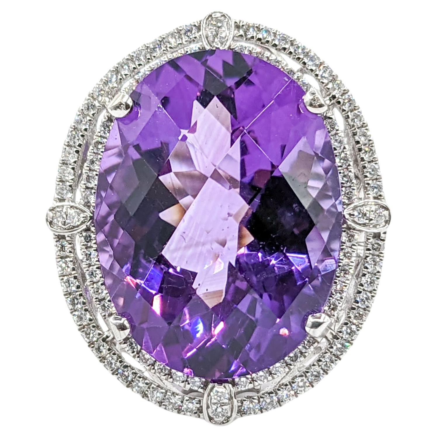 16.68ct Amethyst & Diamonds Cocktail Ring In White Gold