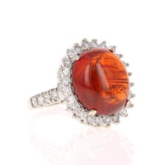 16.69 Carat Cabochon Spessartine Diamond White Gold Cocktail Ring